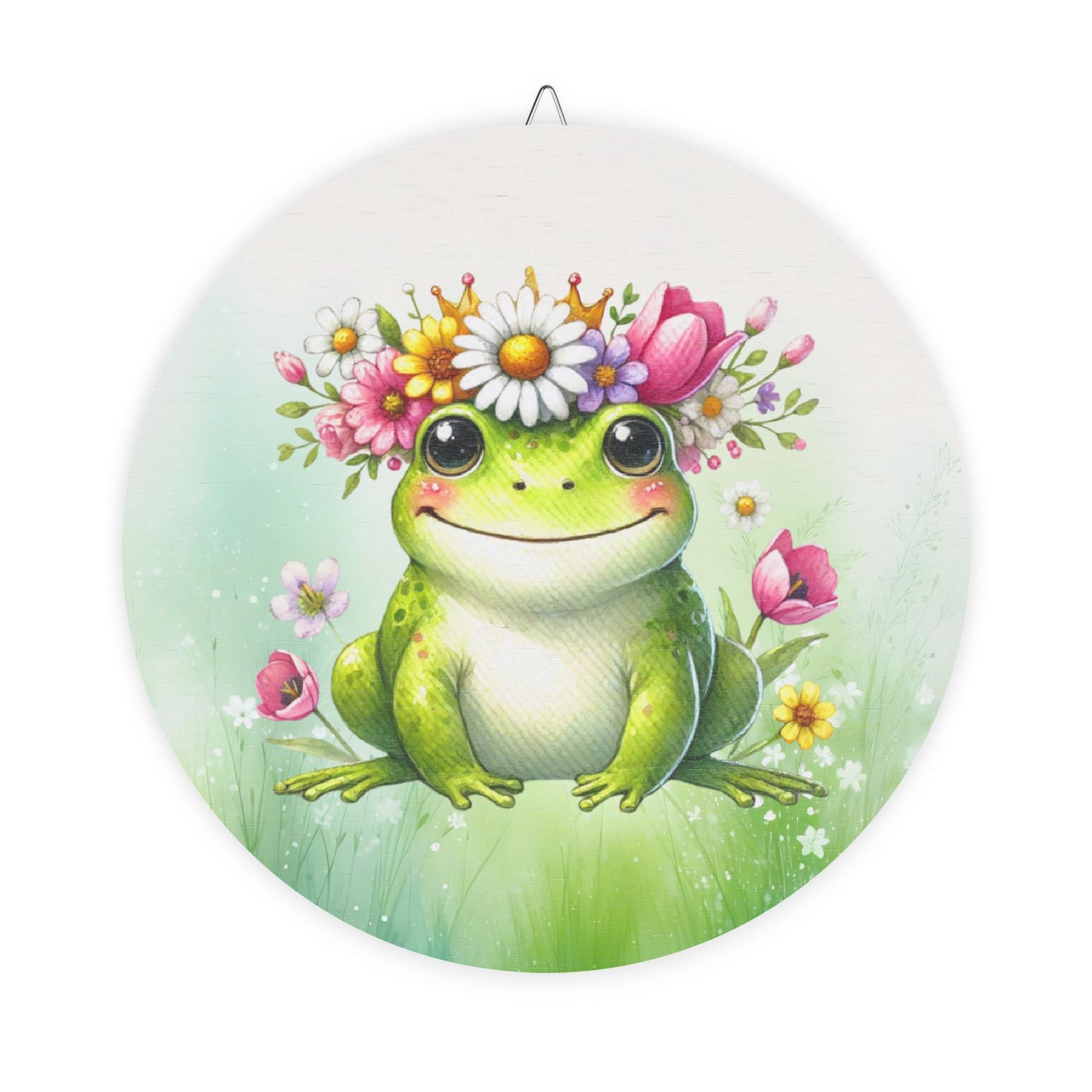 Rustic Charm Whimsical Frog Floral Print Wood Sign - Rustic Charm Decor
