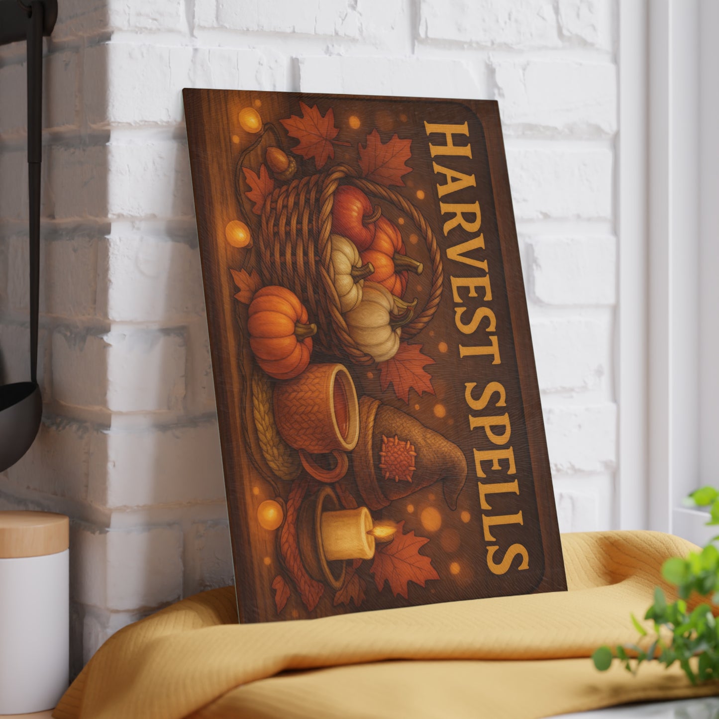 Harvest Spells Glass Cutting Board - Autumn Kitchen Decor for Thanksgiving