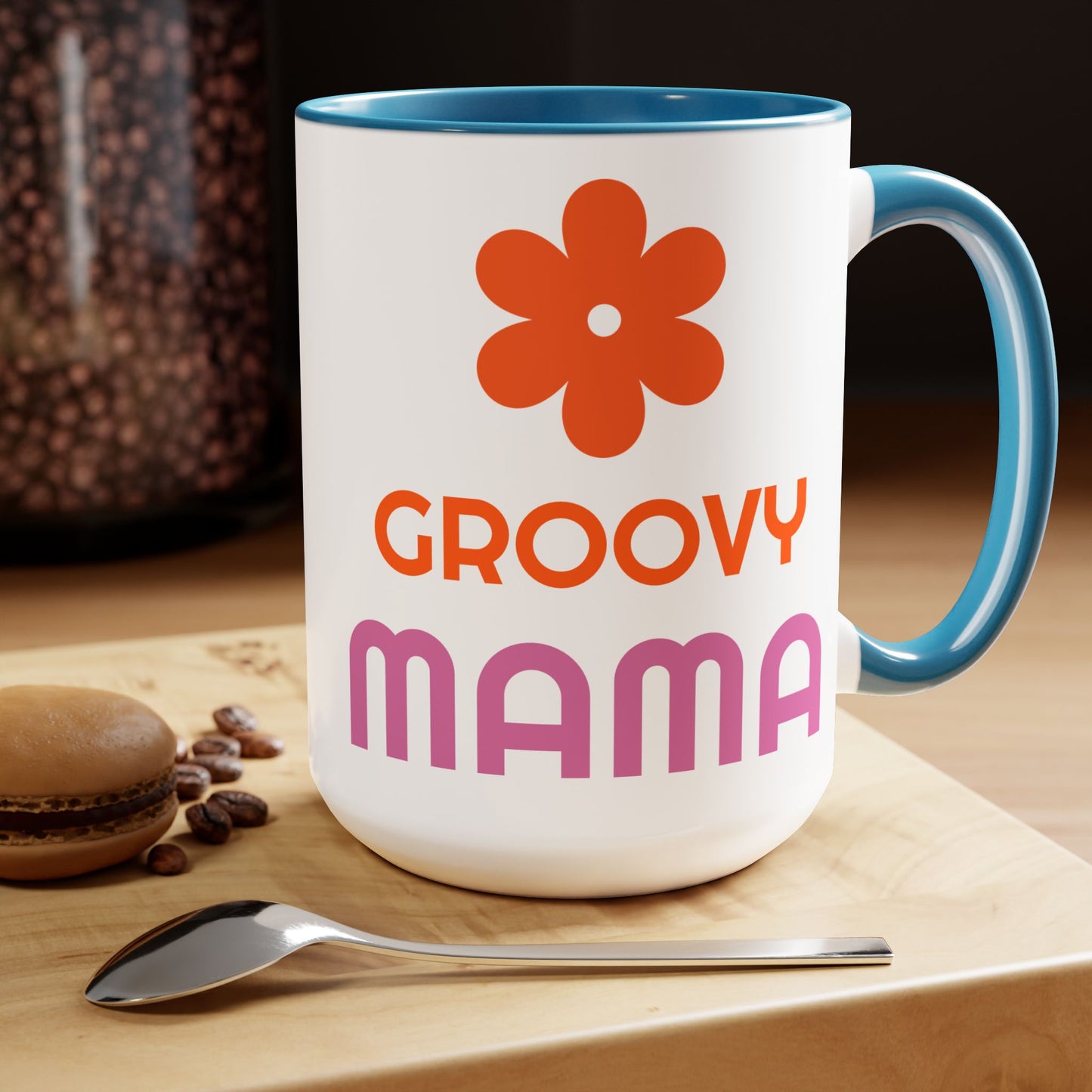 Hippie Theme Two-Tone Coffee Mugs, 15oz, Coffee, Tea, Hot Chocolate Lovers, Groovy Birthday or Any Occasion Gift Idea for Her, for Moms