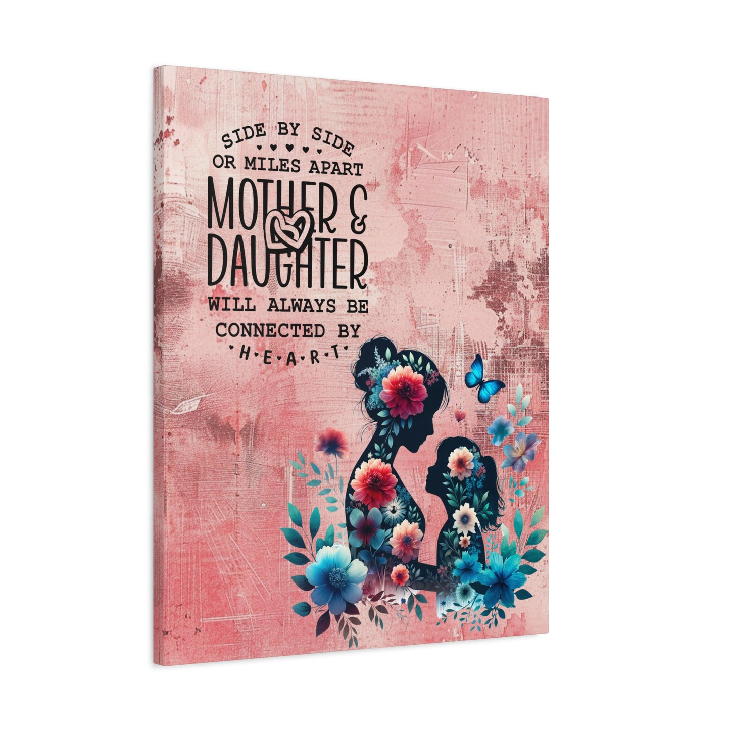 Mother-Daughter Love With Floral And Butterfly Canvas Wall Art Print