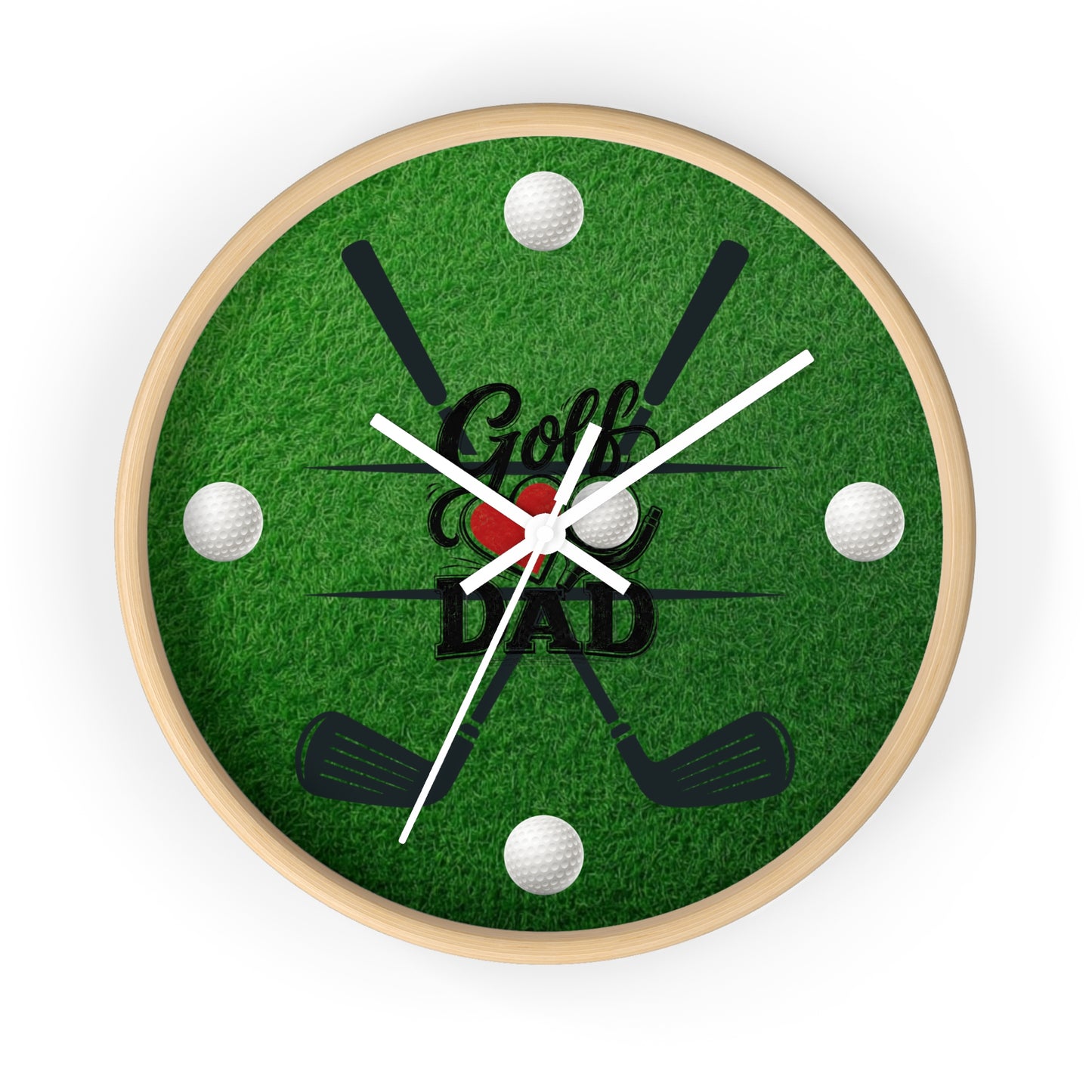 Golf Dad Wall Clock - Green Turf with Golf Ball & Clubs Father's Day Clock