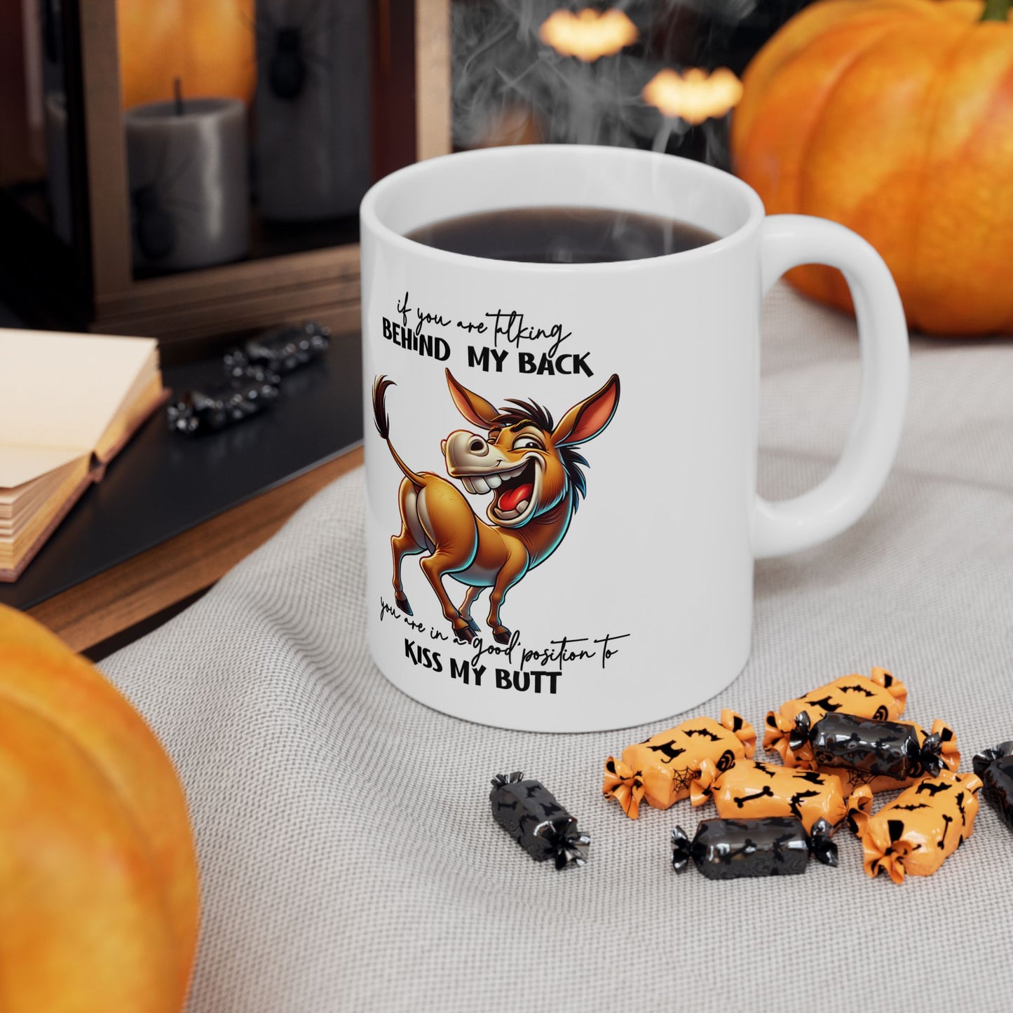 Mug — Funny Donkey "Kiss My Butt" Ceramic Coffee Cup (11oz/15oz)