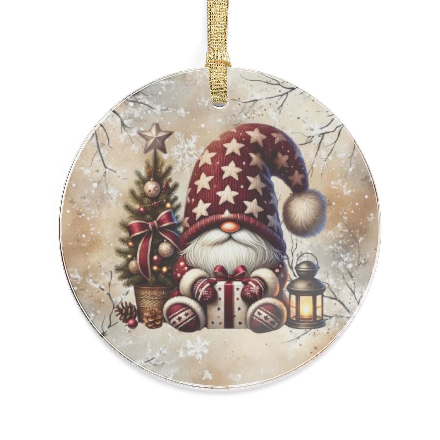 Festive Holiday Acrylic Ornaments - Cute Santa Gnome & Christmas Tree Design Decor