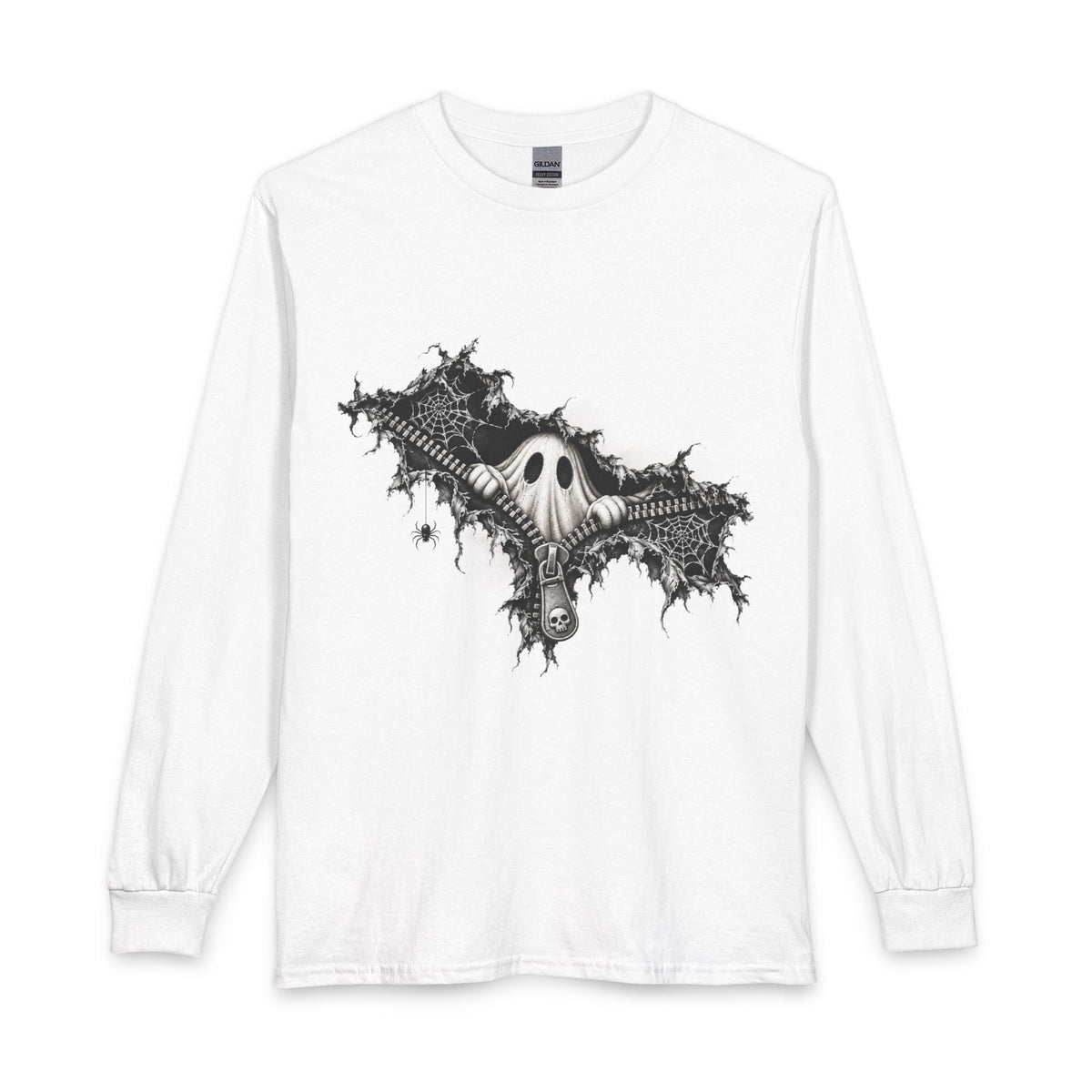 Gothic Ghost Peeping Through Zipper Long Sleeve T-Shirt
