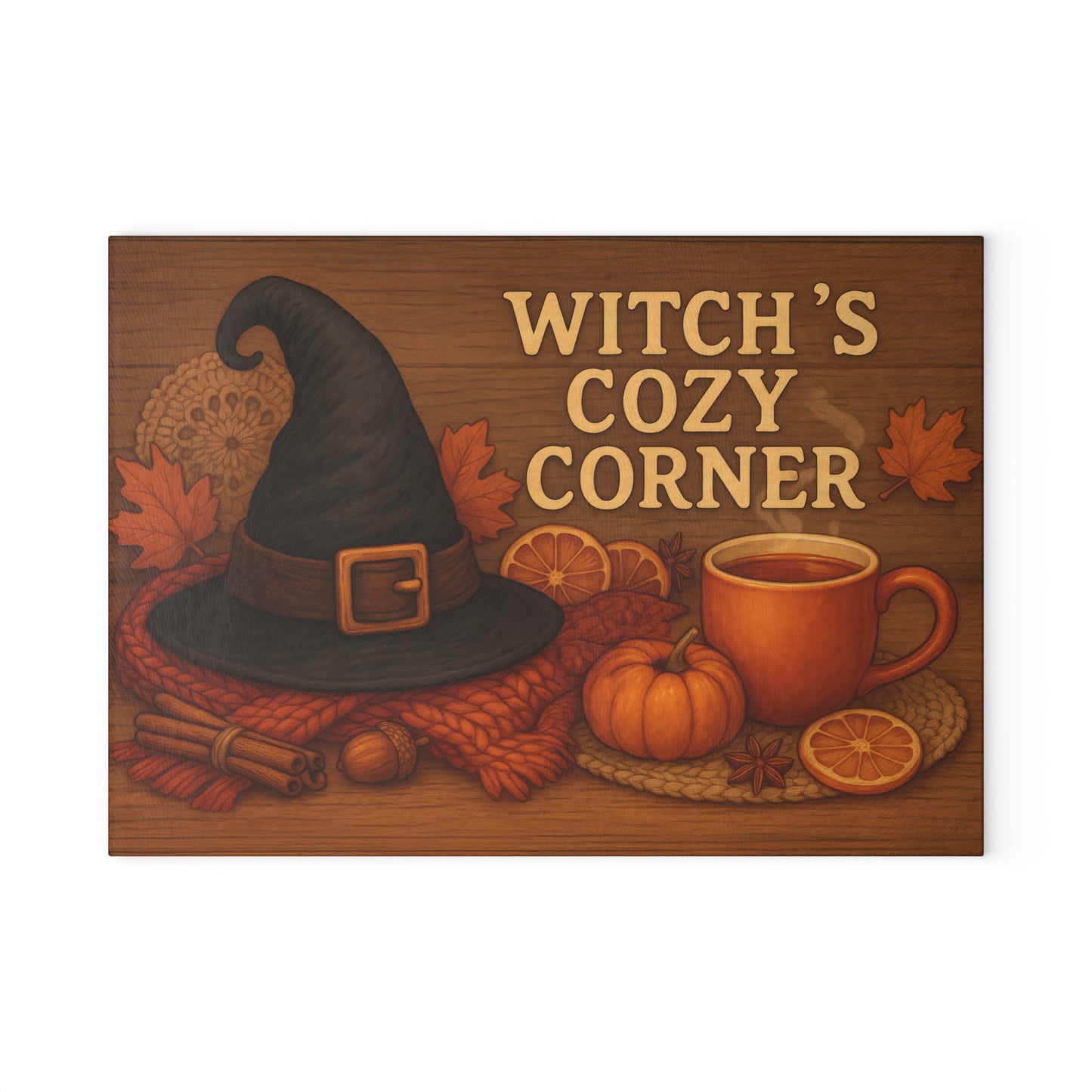 Autumn-Themed Glass Cutting Board - Witch's Cozy Corner