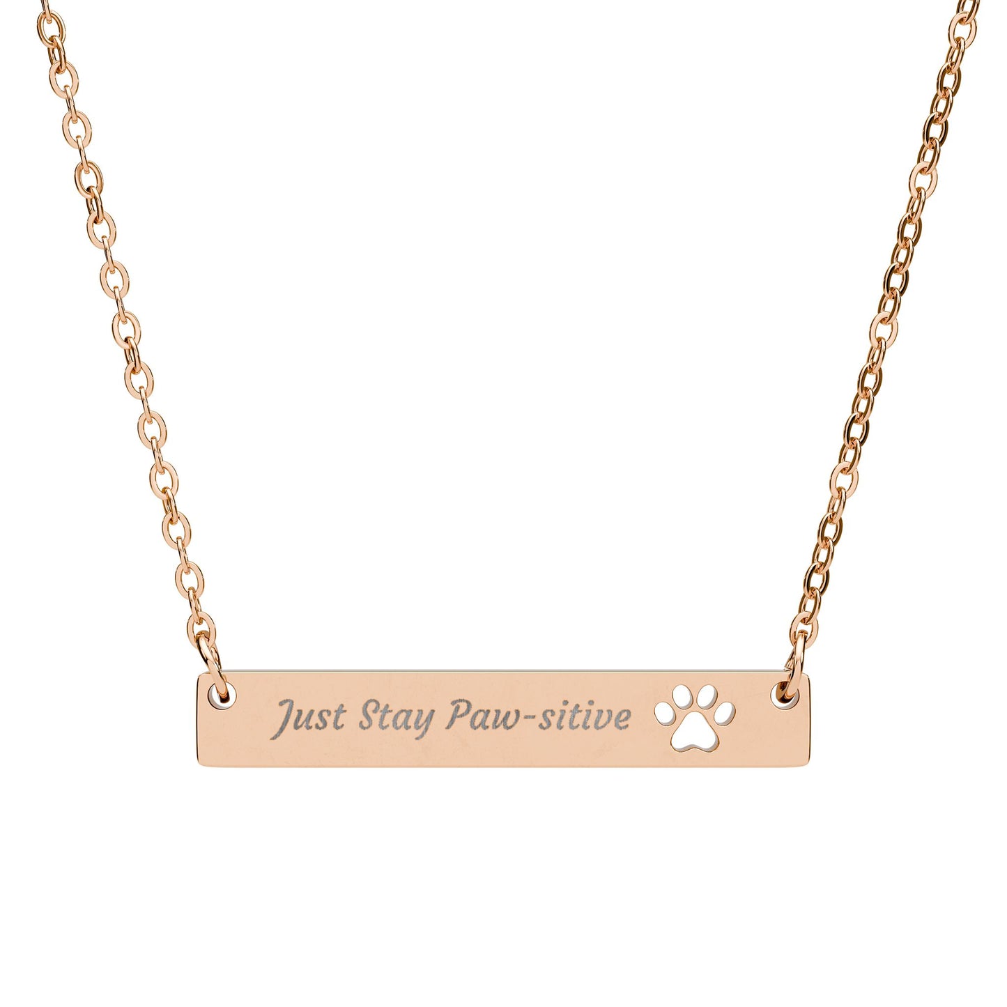 Just Stay Paw-sitive Necklace - Paw Cutout Bar Pendant for Pet Lovers