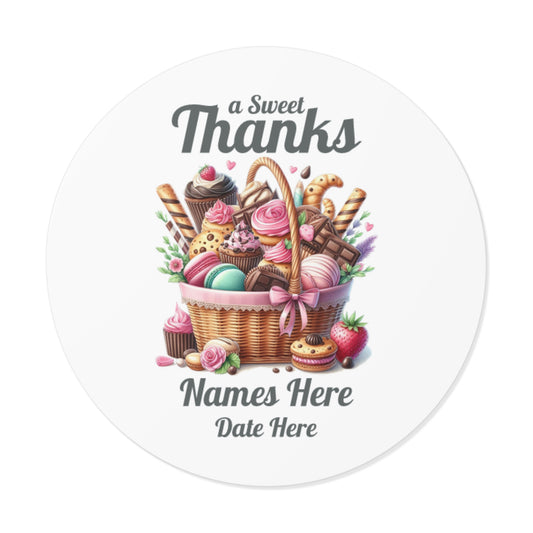 Sample Personalized Sweet Thanks Stickers for Events, Wedding Favors, Party Decor, Custom Labels, Gift Wrap