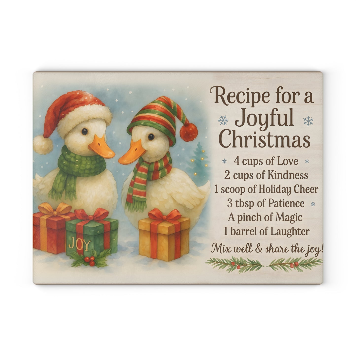 Festive Holiday Glass Cutting Board - Joyful Christmas Recipe