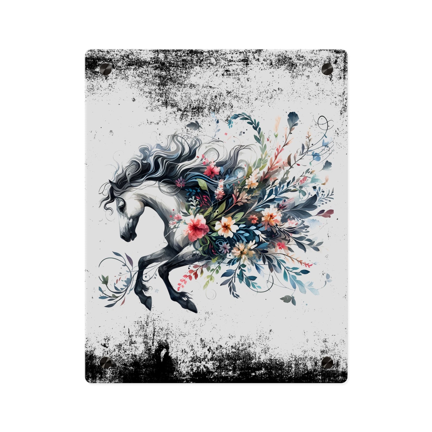 Floral Horse Acrylic Wall Art Panel - Modern Home Decor
