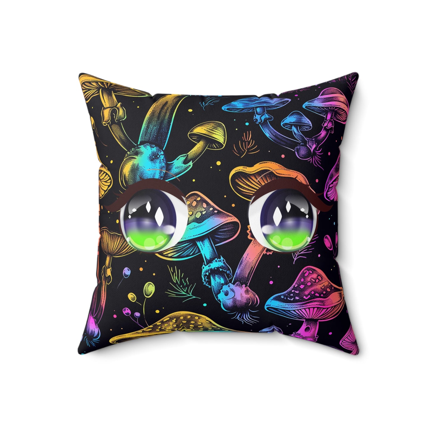 Decorative Spun Polyester Square Pillow, Stylish Mushroom Pattern with Eyes Decor for Home or Office, Great Gift Idea for Any Occasion for Anyone