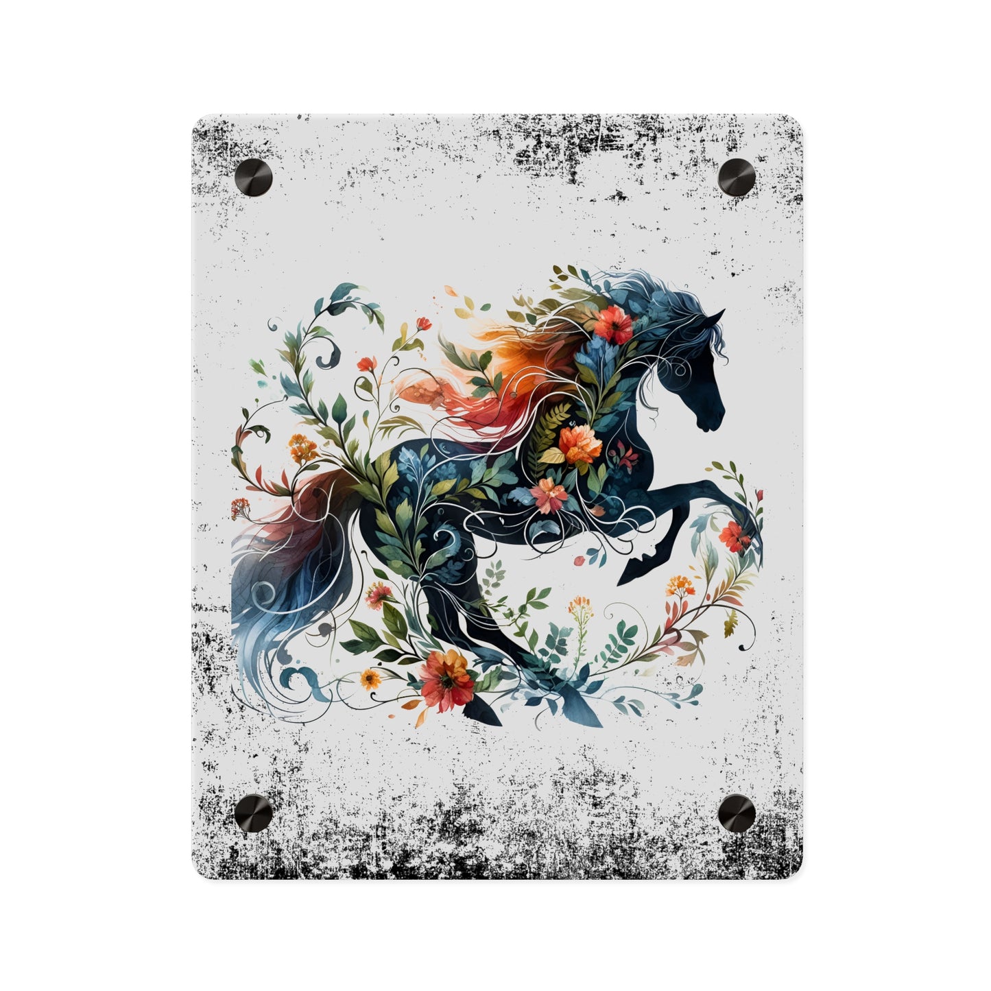 Vibrant Floral Horse Acrylic Wall Art Panel - Home Decor