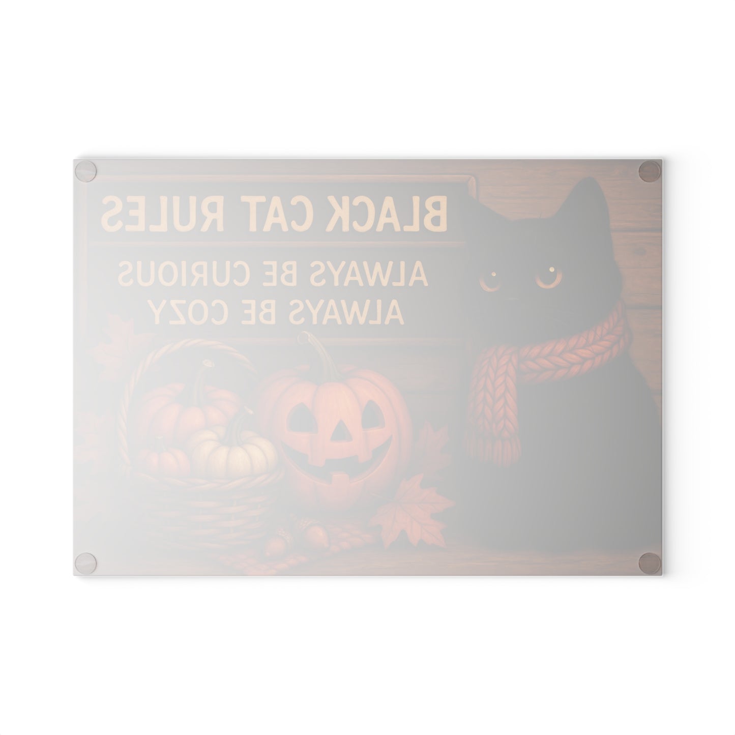 Black Cat Rules Glass Cutting Board - Always Be Curious, Always Be Cozy