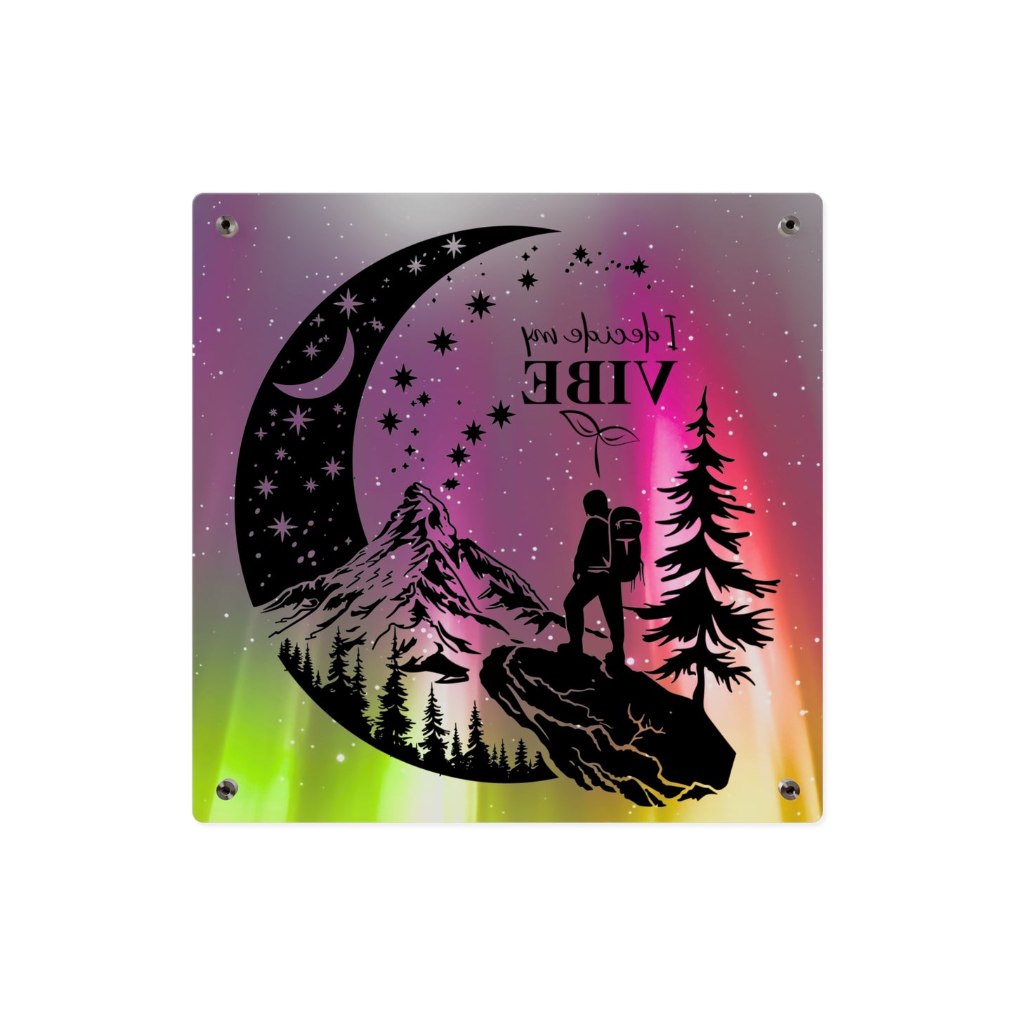 Acrylic Wall Art Panel - Inspirational Quote 'I Decide My Vibe' Hiking Scene