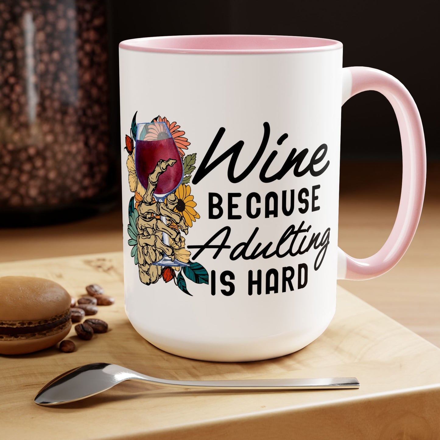 Gothic Theme Two-Tone Coffee Mugs,15oz, Funny Skeleton Humor Quote, Coffee, Tea, Hot Chocolate Lovers, Great Gift Idea for Anyone for Any Occasion