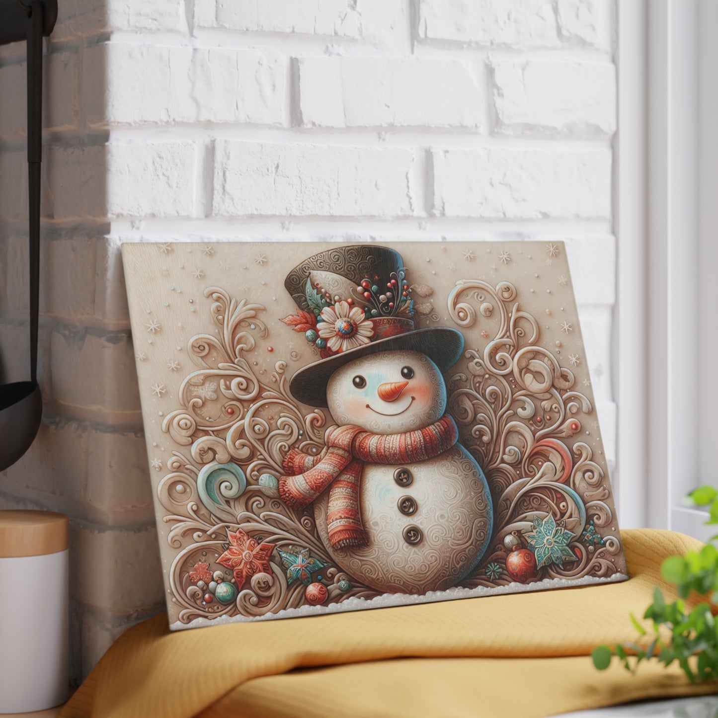 Holiday Snowman Glass Cutting Board