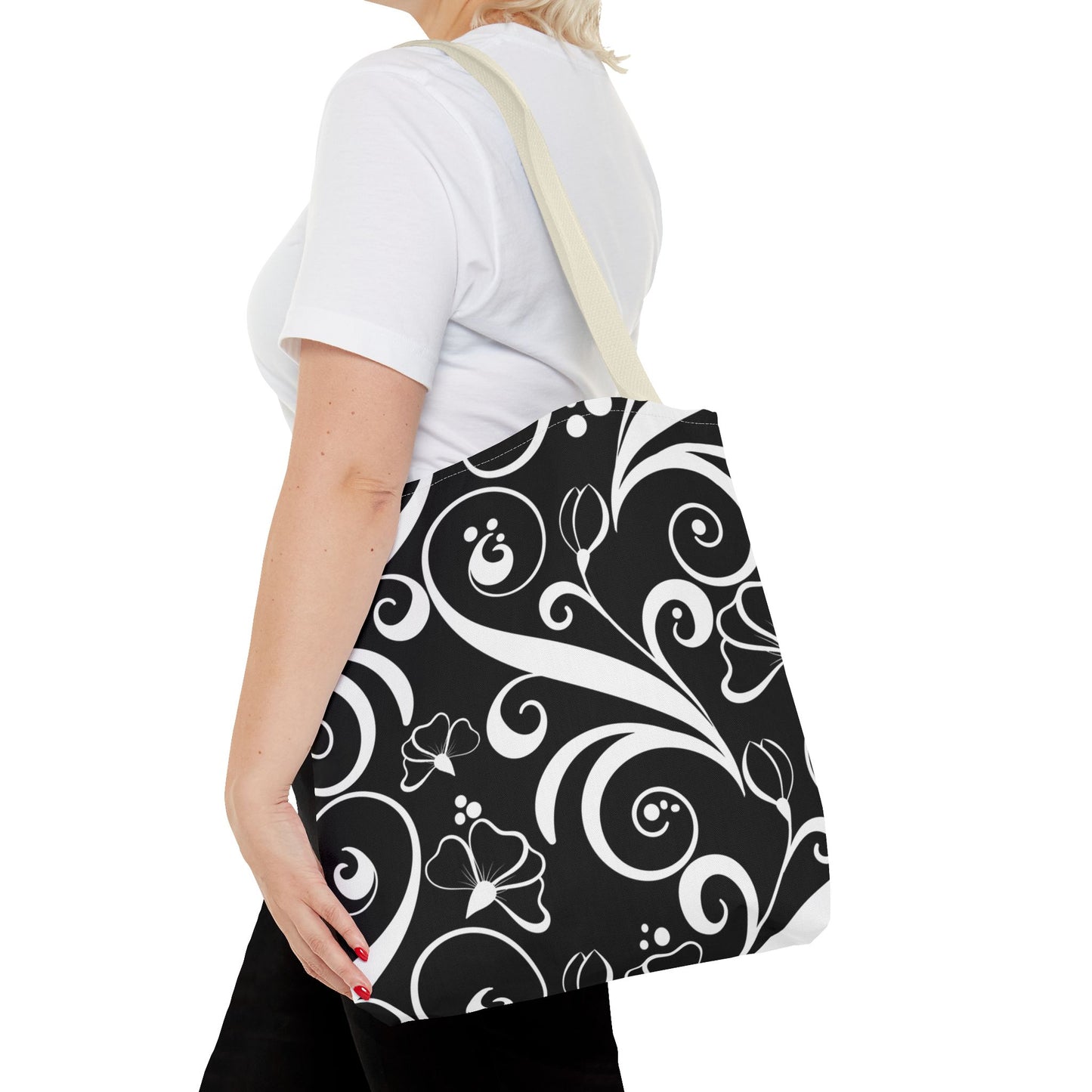 Fashionable Black and White Pattern Tote Bag (AOP), Stylish, Great Gift Idea for Birthdays, Holidays, Any Occasion for Anyone