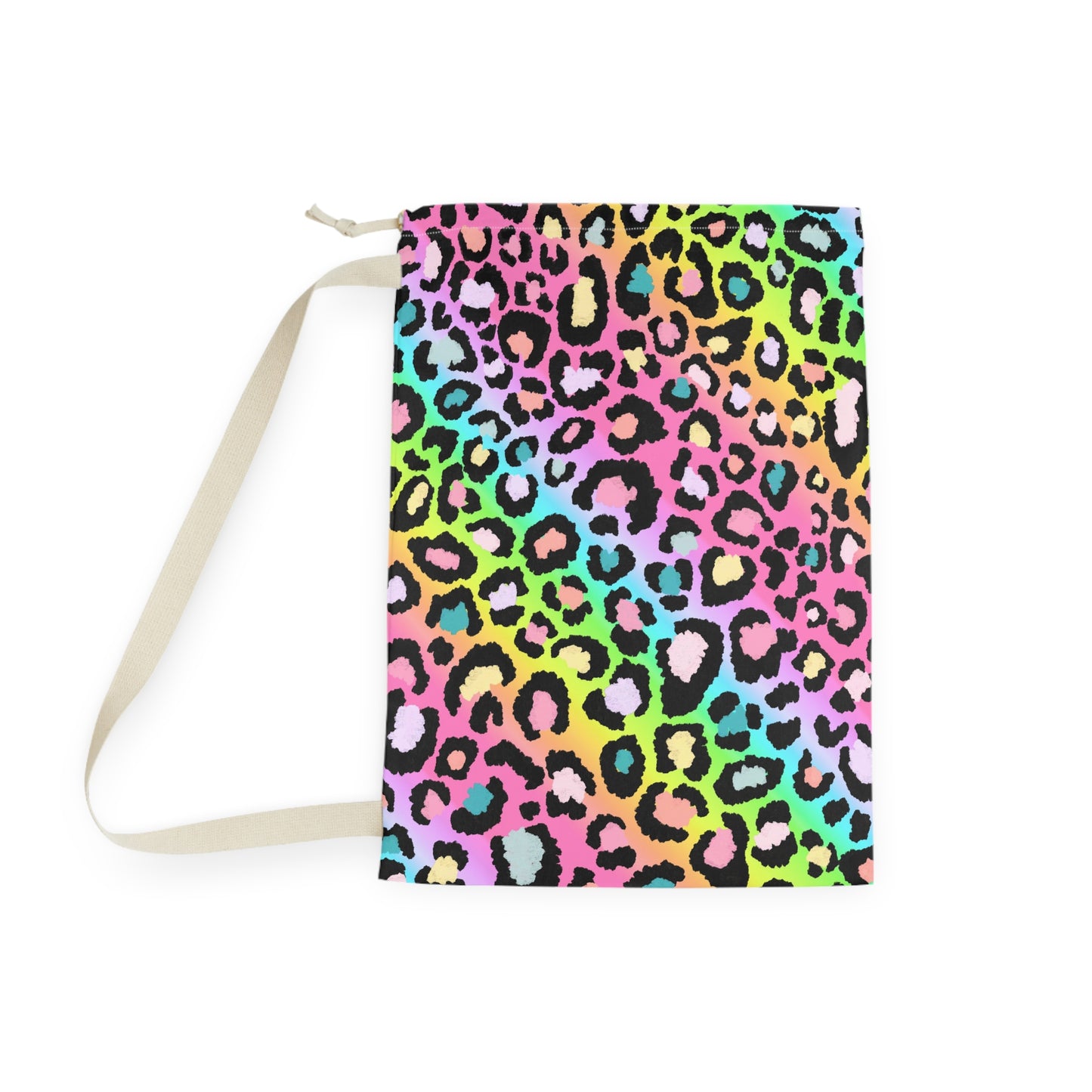 Rainbow Leopard Laundry Bag — Tie-Closure Travel & Dorm Clothes Sack