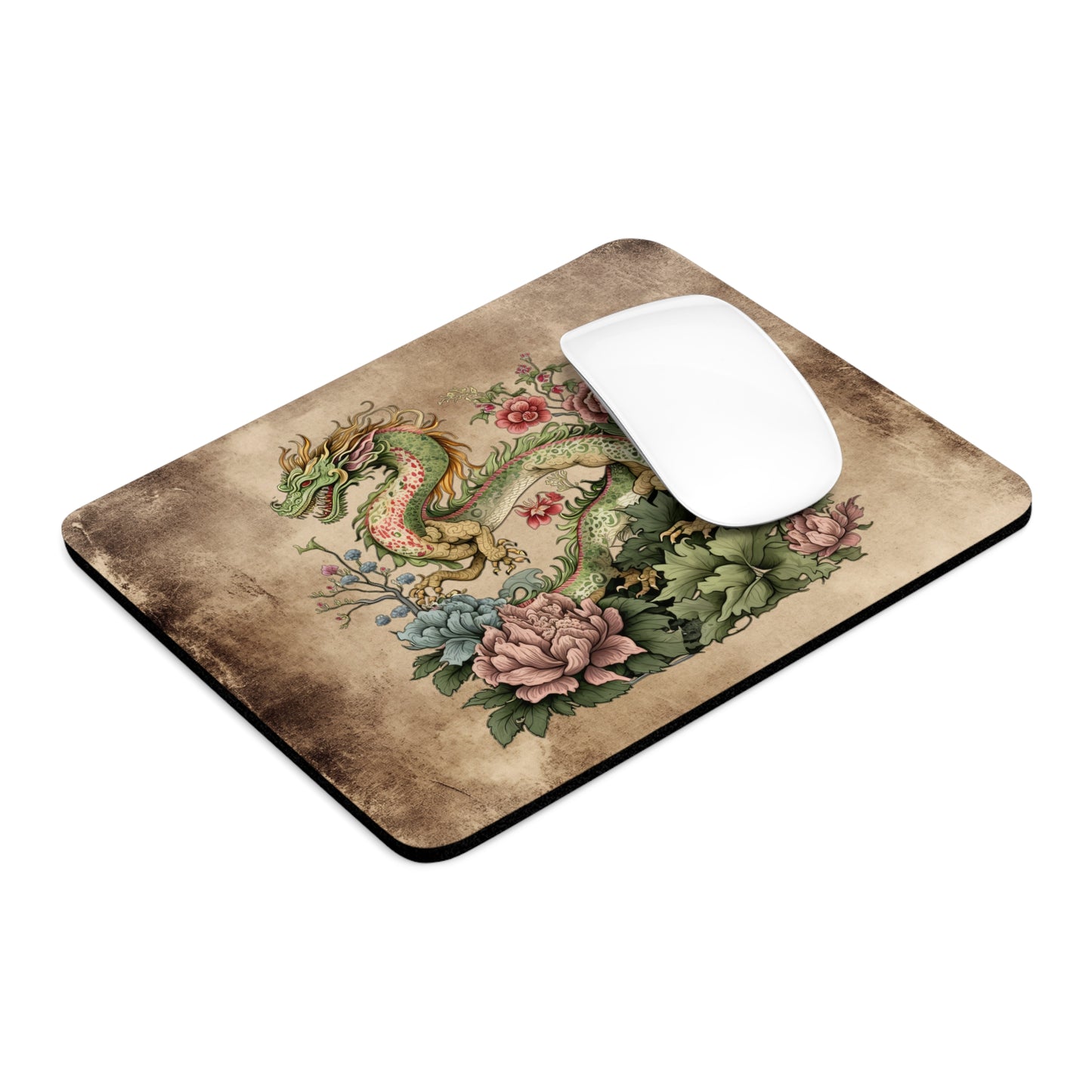 Dragon Floral Art Desk Mouse Pad - Vintage Japanese Style Desk Accessory