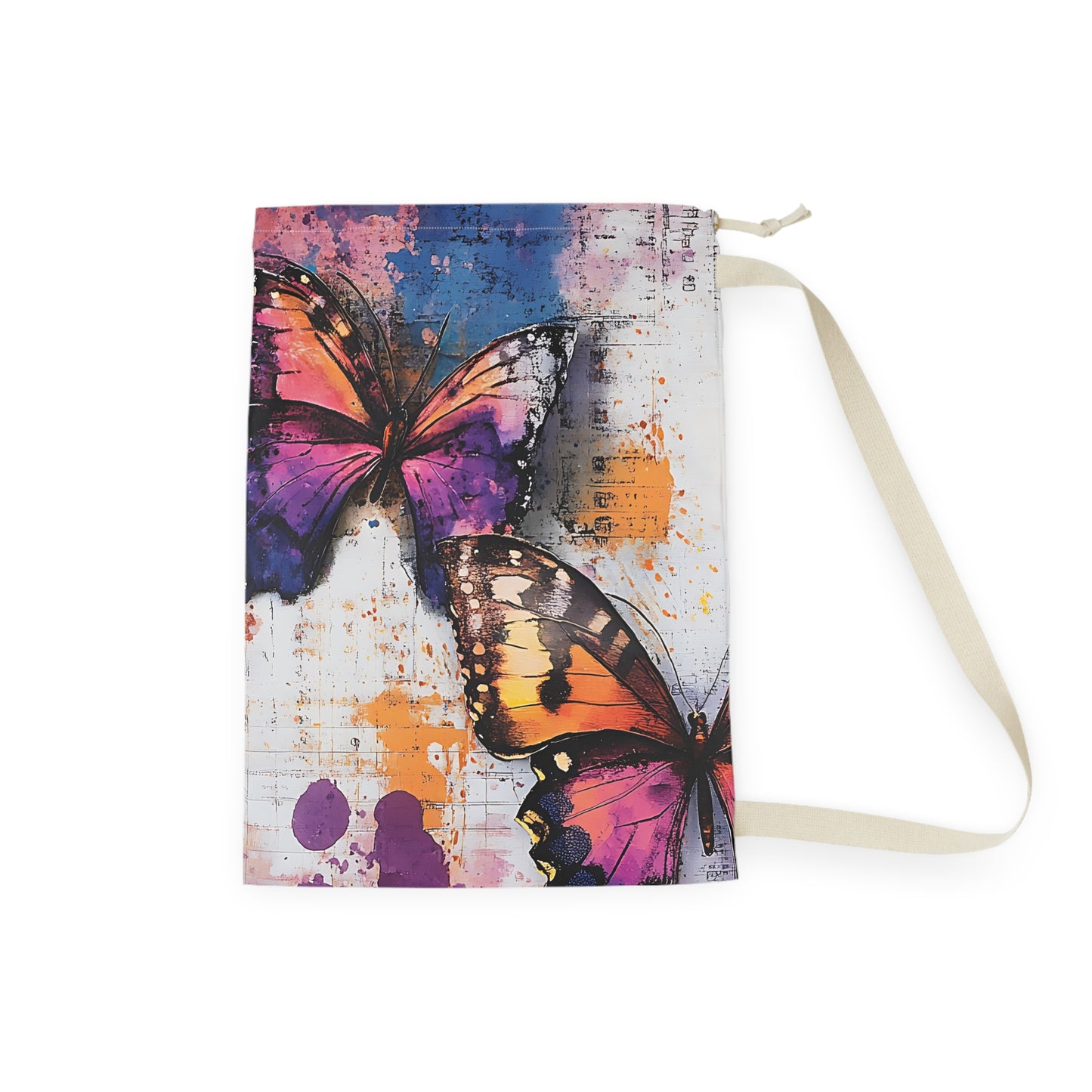 Butterfly Watercolor Laundry Bag — Colorful Drawstring Wash Bag for Travel & Dorm