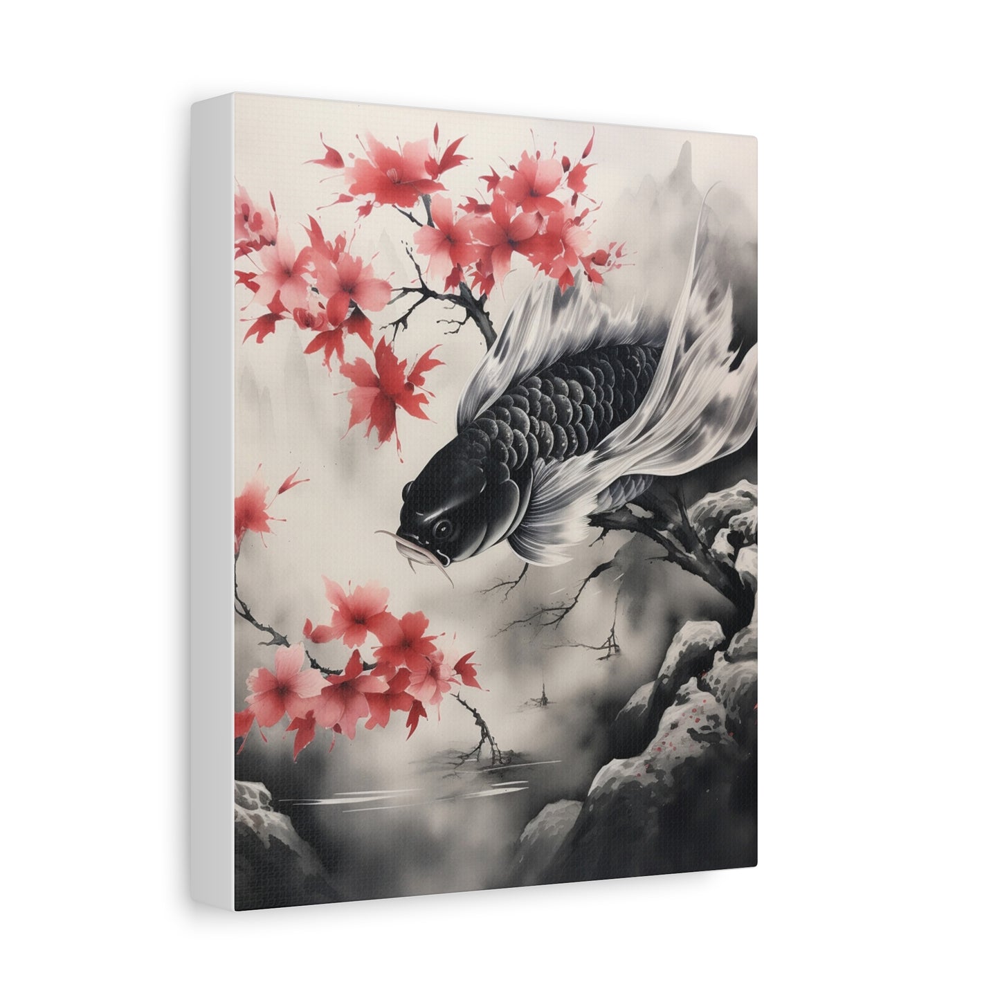 Koi Fish Artwork Canvas Wall Art Print - Elegant Decorative Wall Art with Cherry Blossoms