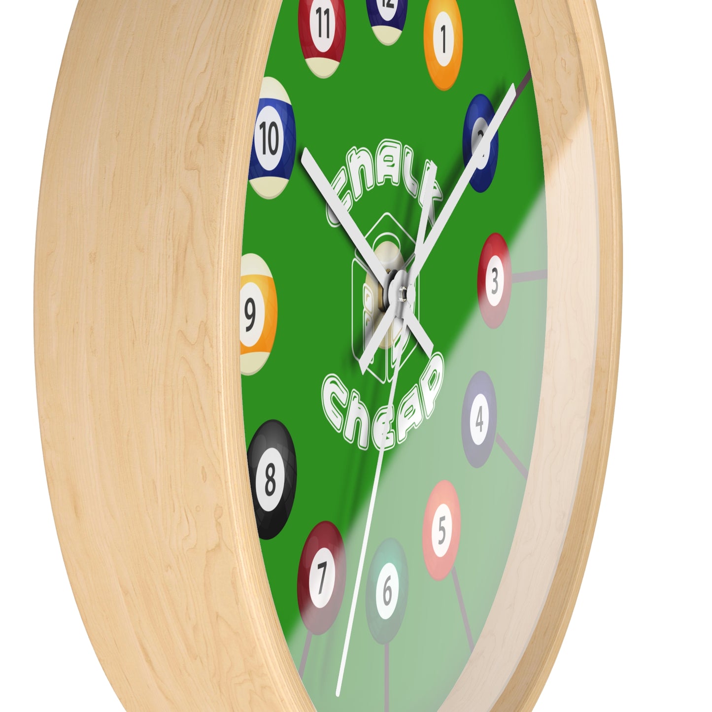 Pool Table Wall Clock — Billiard Balls Design, 'Finally Cheap' Novelty Game Room Clock