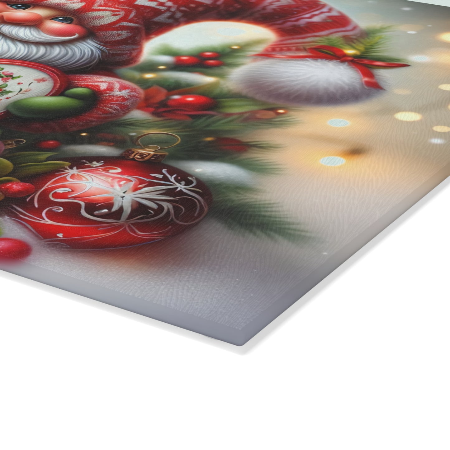 Festive Christmas Glass Cutting Board - Holiday Kitchen Decor with Santa Design