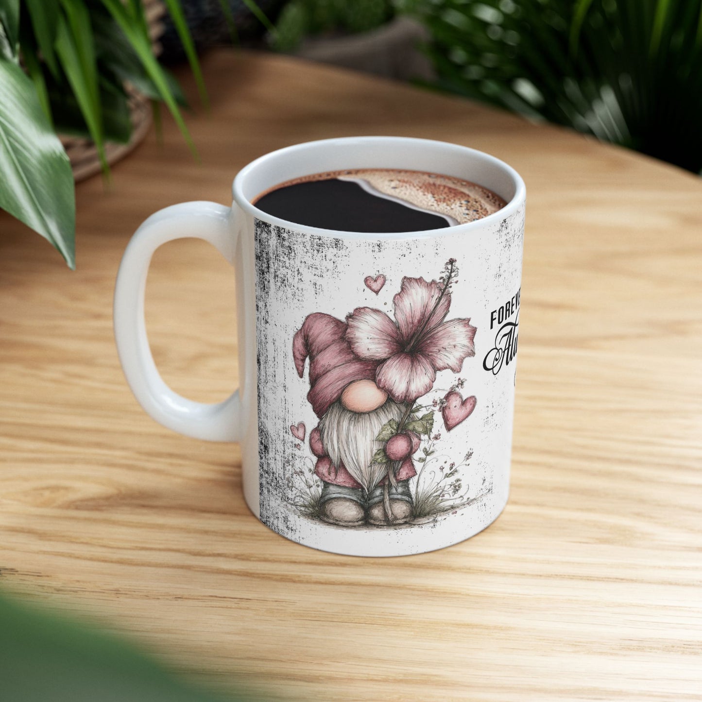 Ceramic Gnome Floral Mug "Forever & Always" — Romantic Anniversary Gift (11oz & 15oz)
