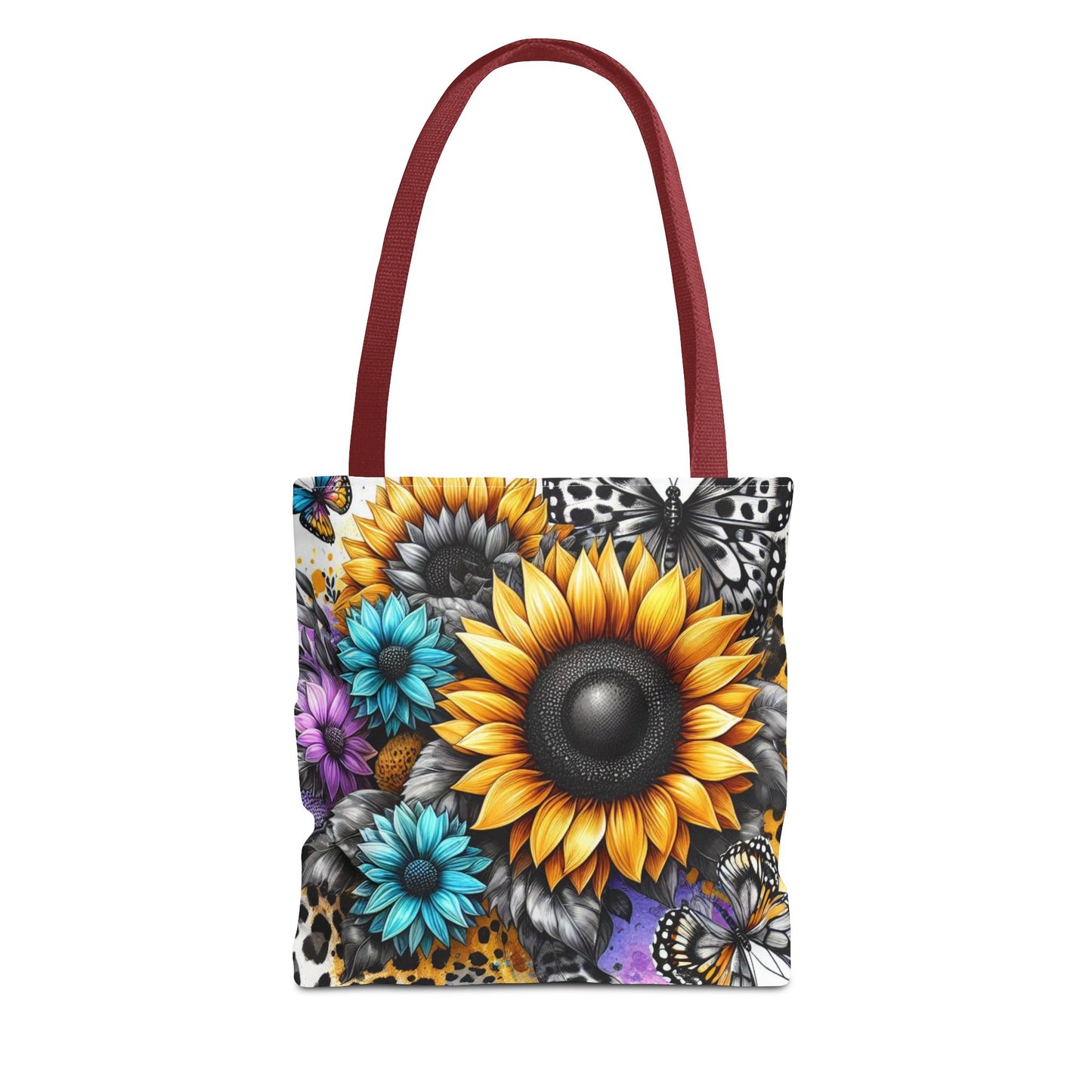 Sunflower & Butterfly Tote Bag — Colorful Floral All-Over Print