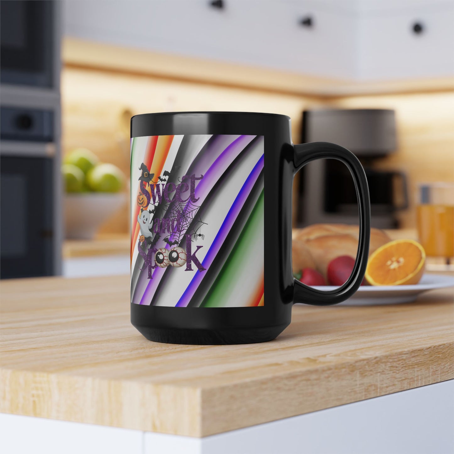 Halloween Theme Black Mug (11oz, 15oz), Cute Halloween Expression, Halloween Lovers, Coffee, Tea, Hot Chocolate Lovers, Great Gift Idea for Anyone