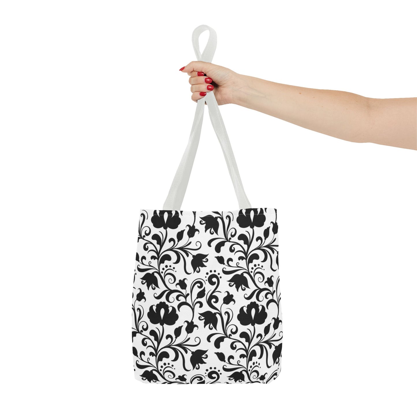 Black and White Floral Tote Bag - Stylish AOP Fashion Everyday Gift