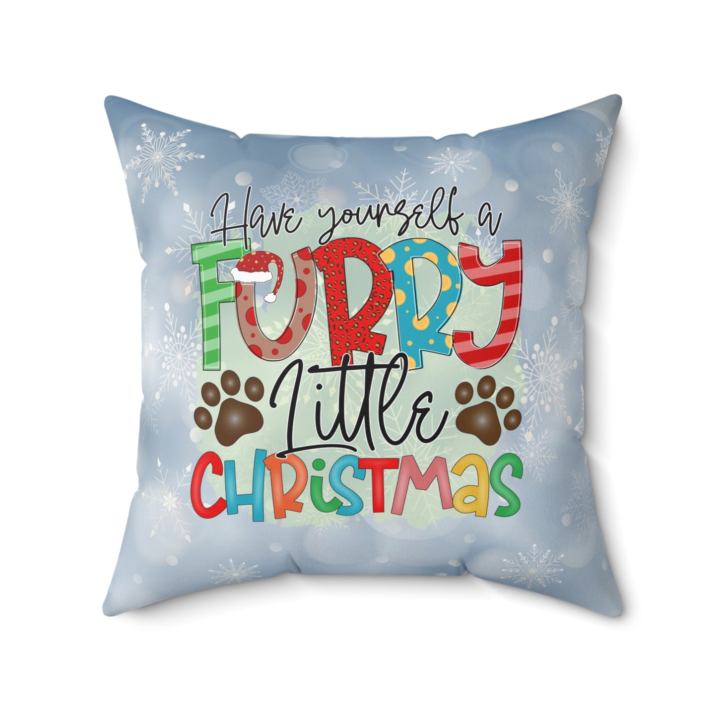Christmas Theme Decorative Spun Polyester Square Pillow, Animal Lovers, Pet Lovers Holiday Pillow Decor, Accent for Any Room for the Holidays