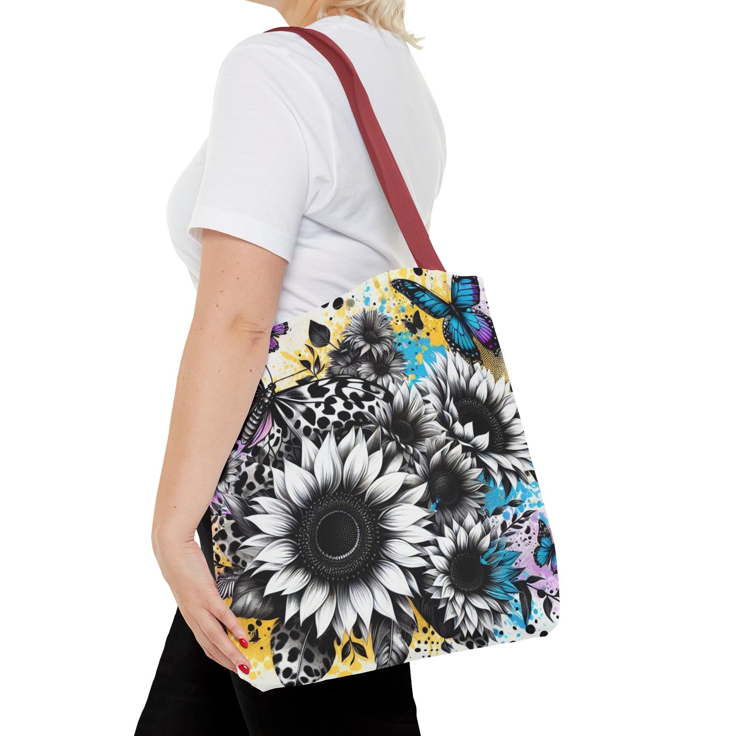 Sunflower & Butterflies Tote Bag — Color Splash Floral All-Over Print