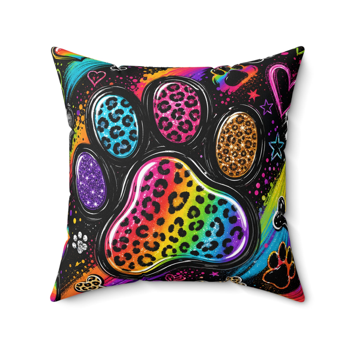 Rainbow Leopard Paw Print Throw Pillow — Colorful Pet Lover Decorative Cushion