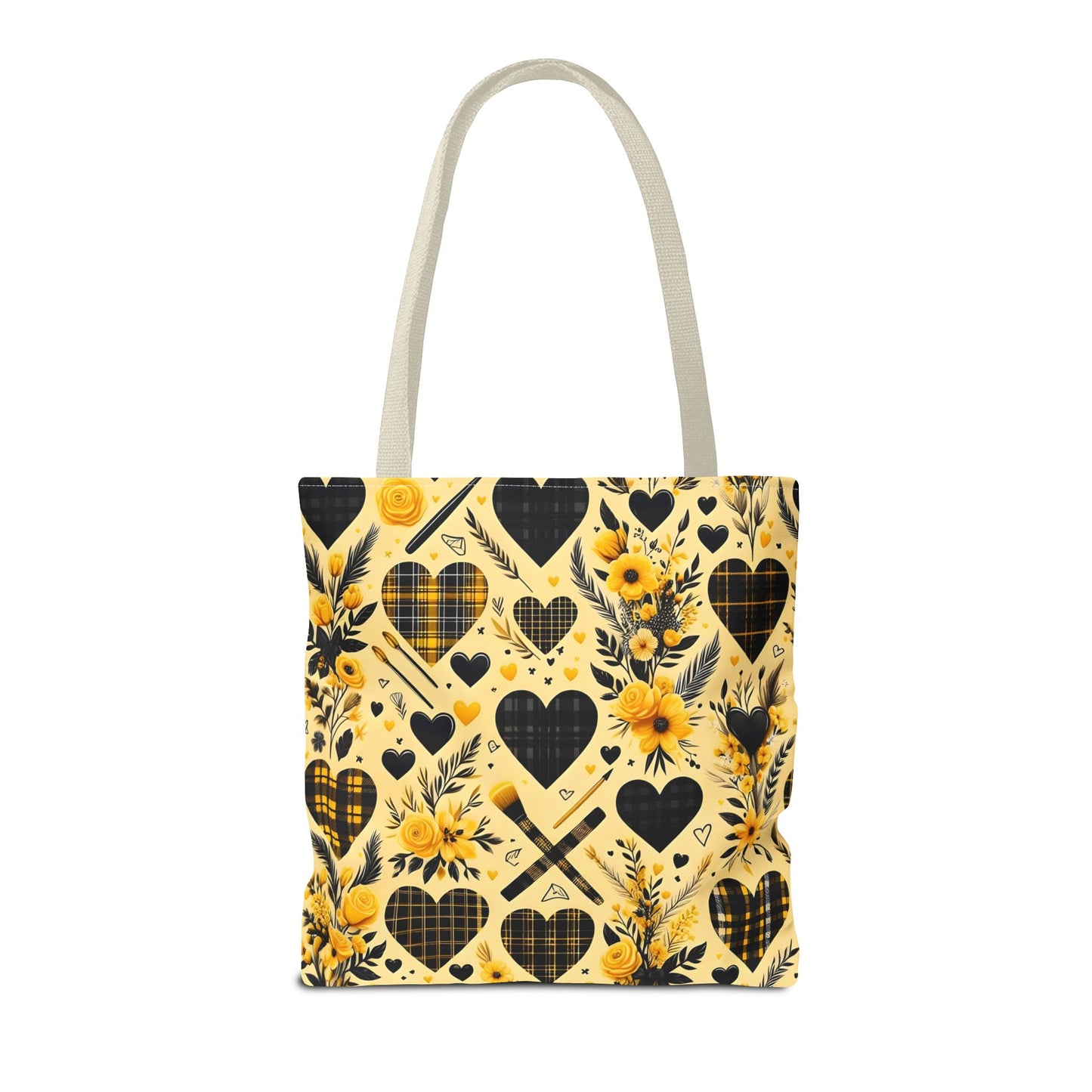 Plaid Floral With Hearts Love Tote Bag(AOP)