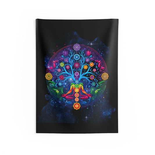 Vibrant Chakra Tree Wall Tapestry, Colorful Home Decor, Yoga Room Wall Art, Meditation Tapestry, Bohemian Wall Hanging