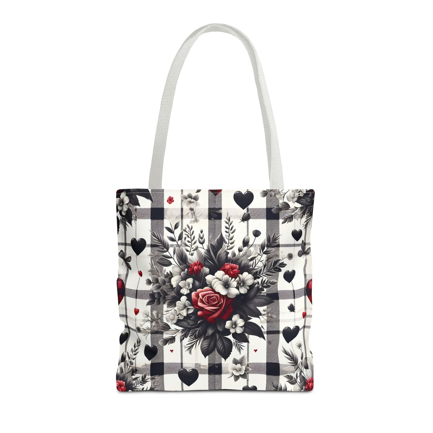 Stylish Valentine Plaid Flower Heart Tote Bag