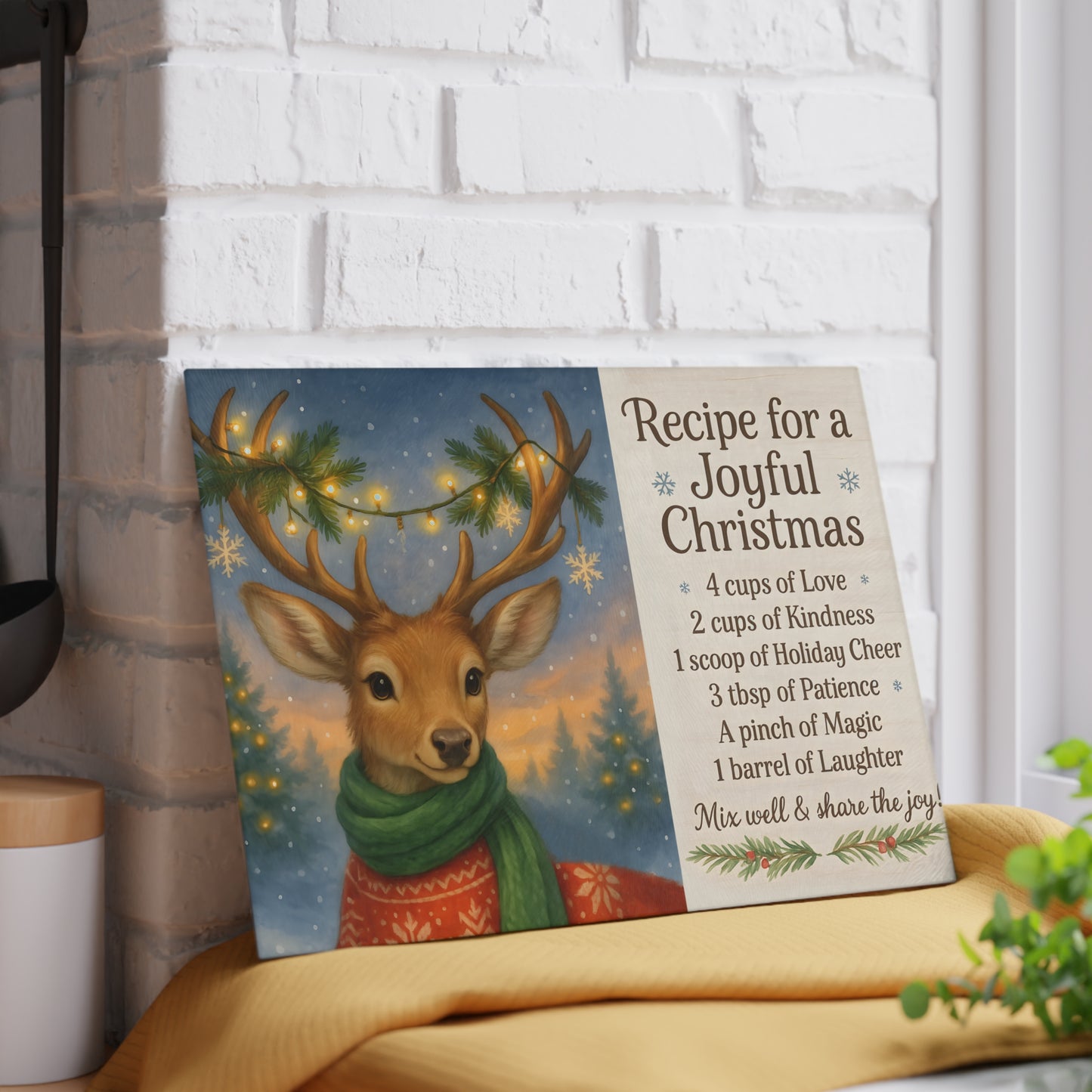 Joyful Christmas Recipe Glass Cutting Board