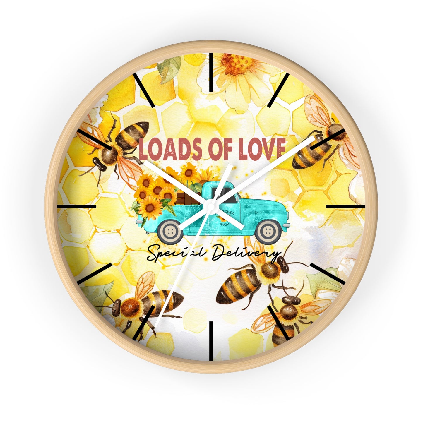 Sunflower Truck Honey Bees Wall Clock - Farmhouse Country Decor