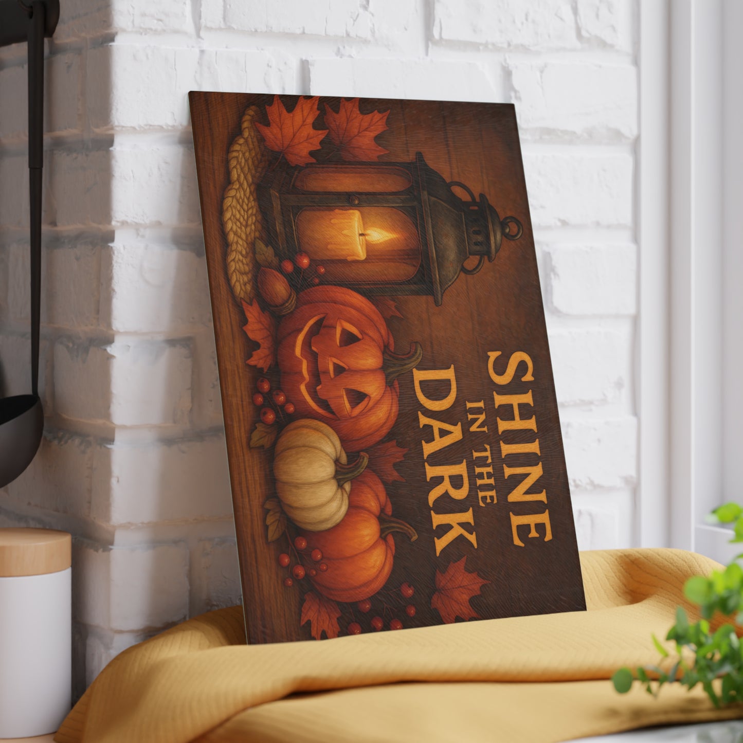 Harvest Lantern Glass Cutting Board - Shine in the Dark Design