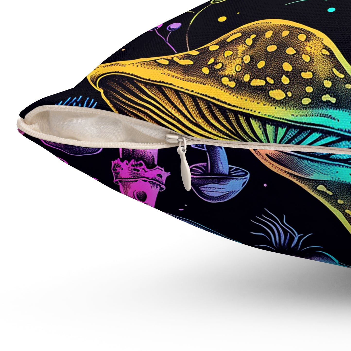 Decorative Spun Polyester Square Pillow, Stylish Mushroom Pattern with Eyes Decor for Home or Office, Great Gift Idea for Any Occasion for Anyone