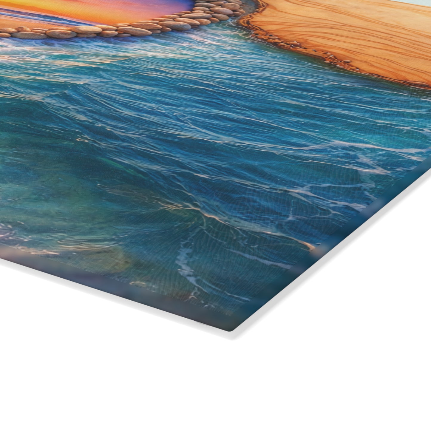 Glass Cutting Board - Heart Beach Sunset Seaside Design