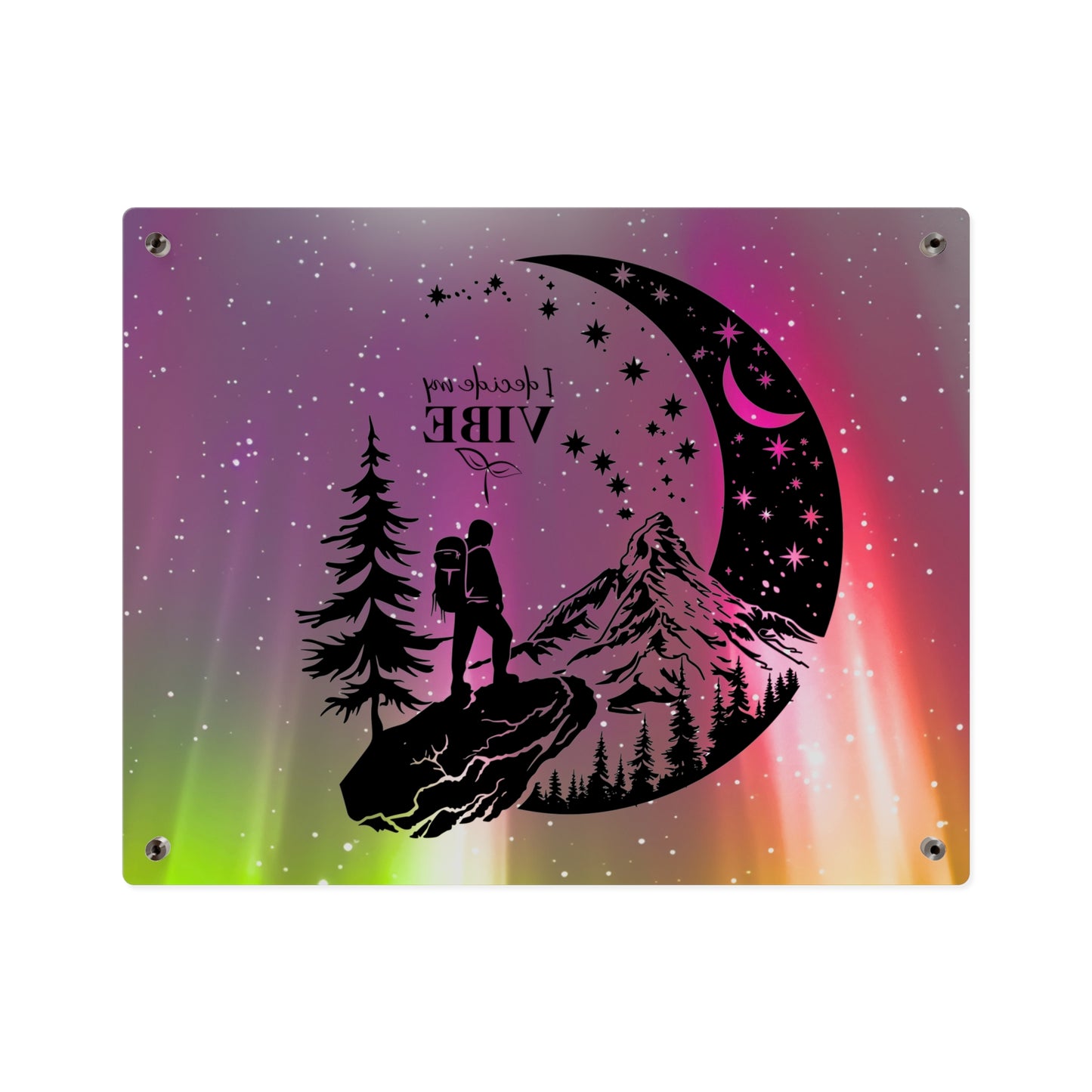 Acrylic Wall Art Panel - Inspirational Quote 'I Decide My Vibe' Hiking Scene