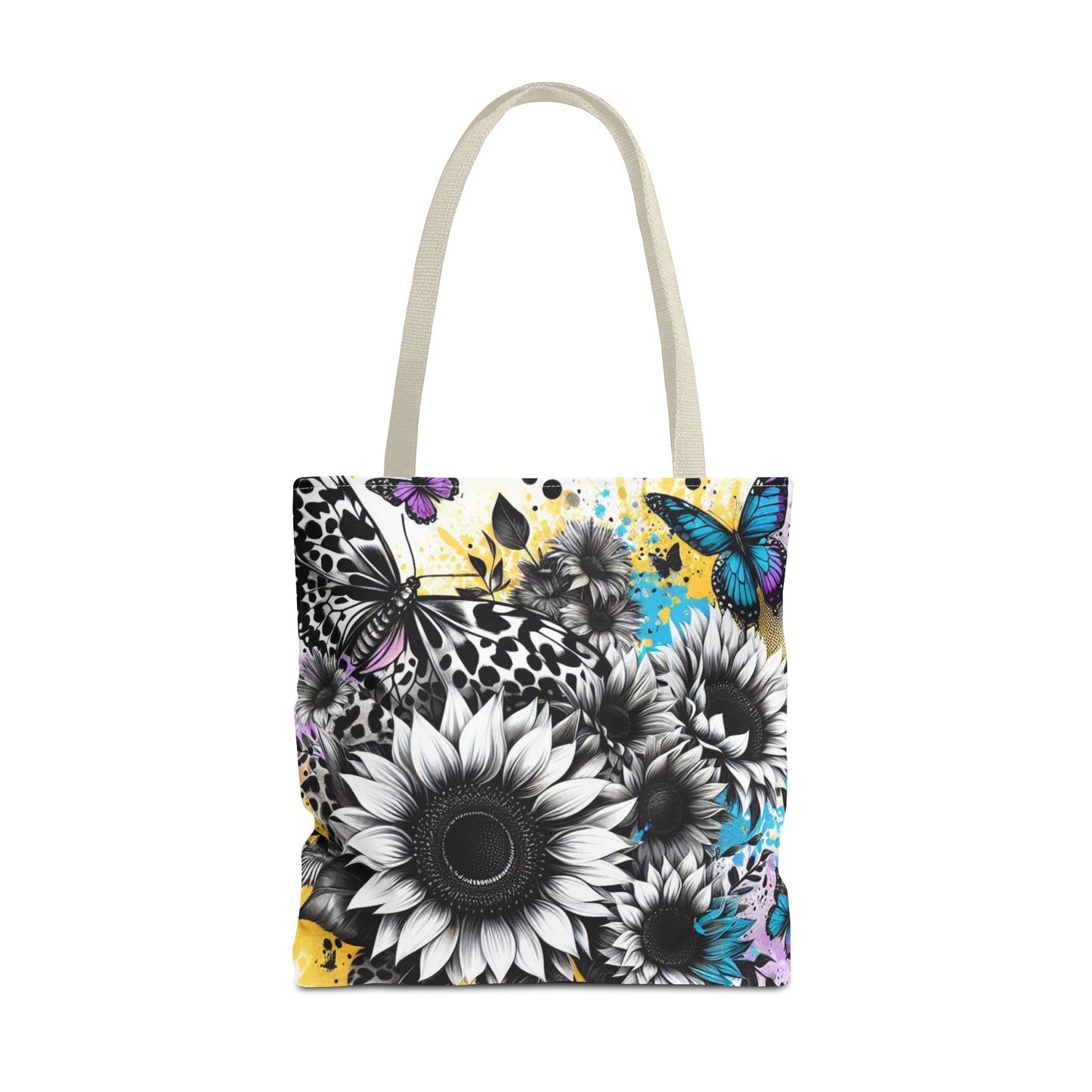 Sunflower & Butterflies Tote Bag — Color Splash Floral All-Over Print
