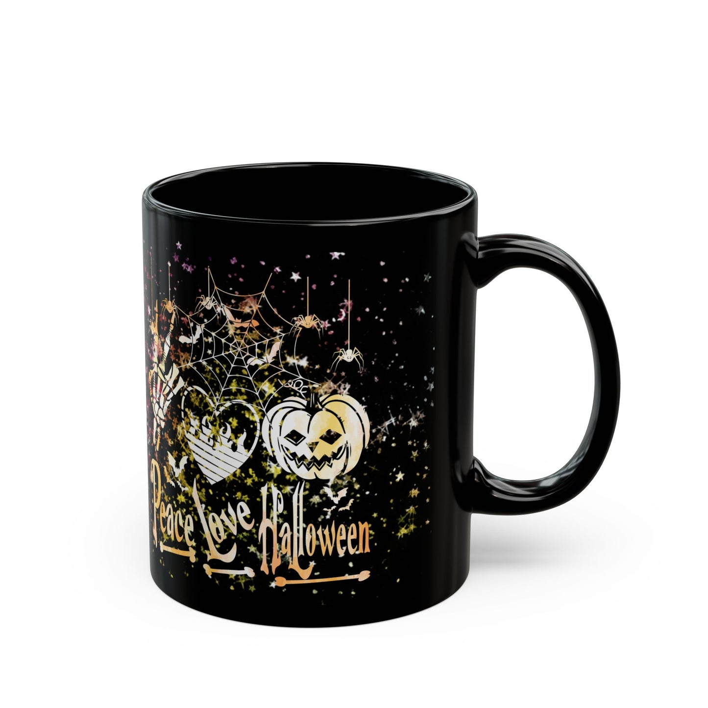 Halloween-Themed Black Mug | Peace Love Halloween Design, Spooky Coffee Cup, Fall Gift, Haunted House Decor, October Celebration
