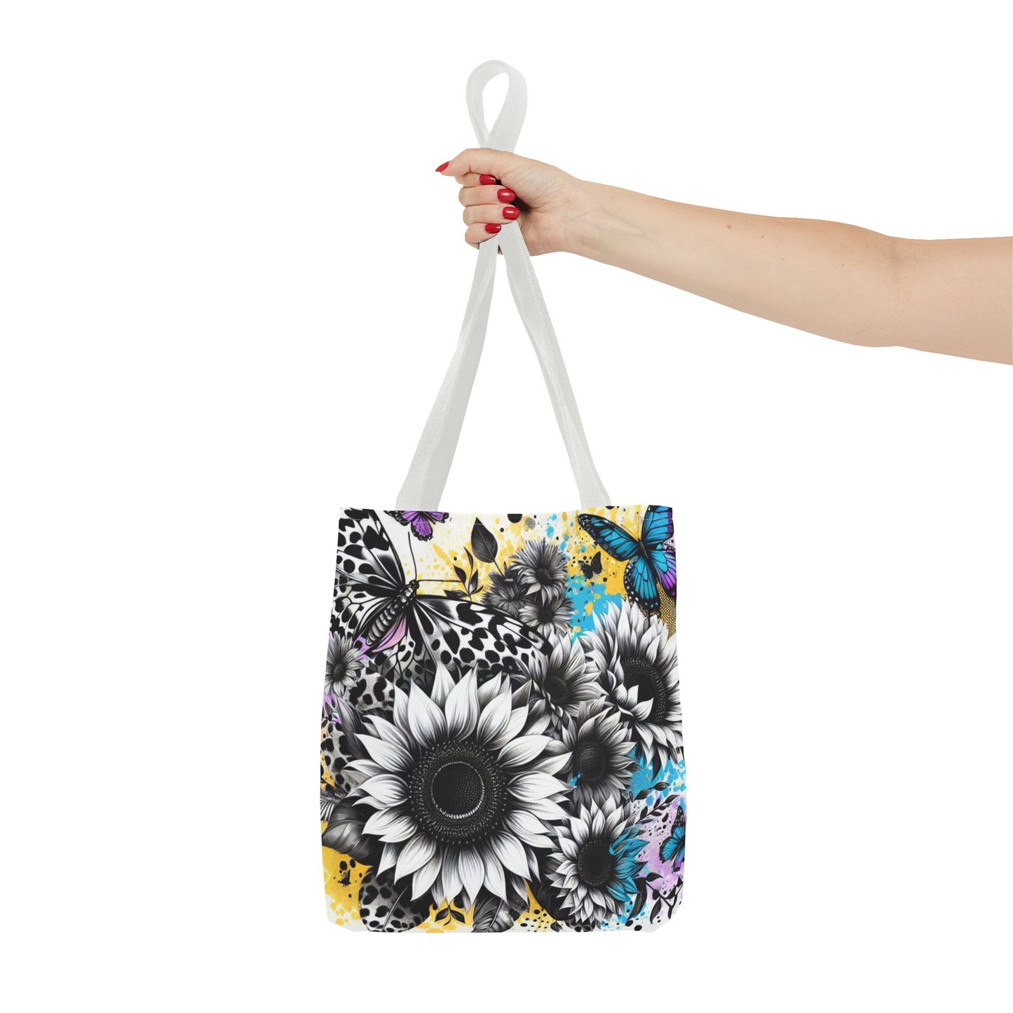Sunflower & Butterflies Tote Bag — Color Splash Floral All-Over Print