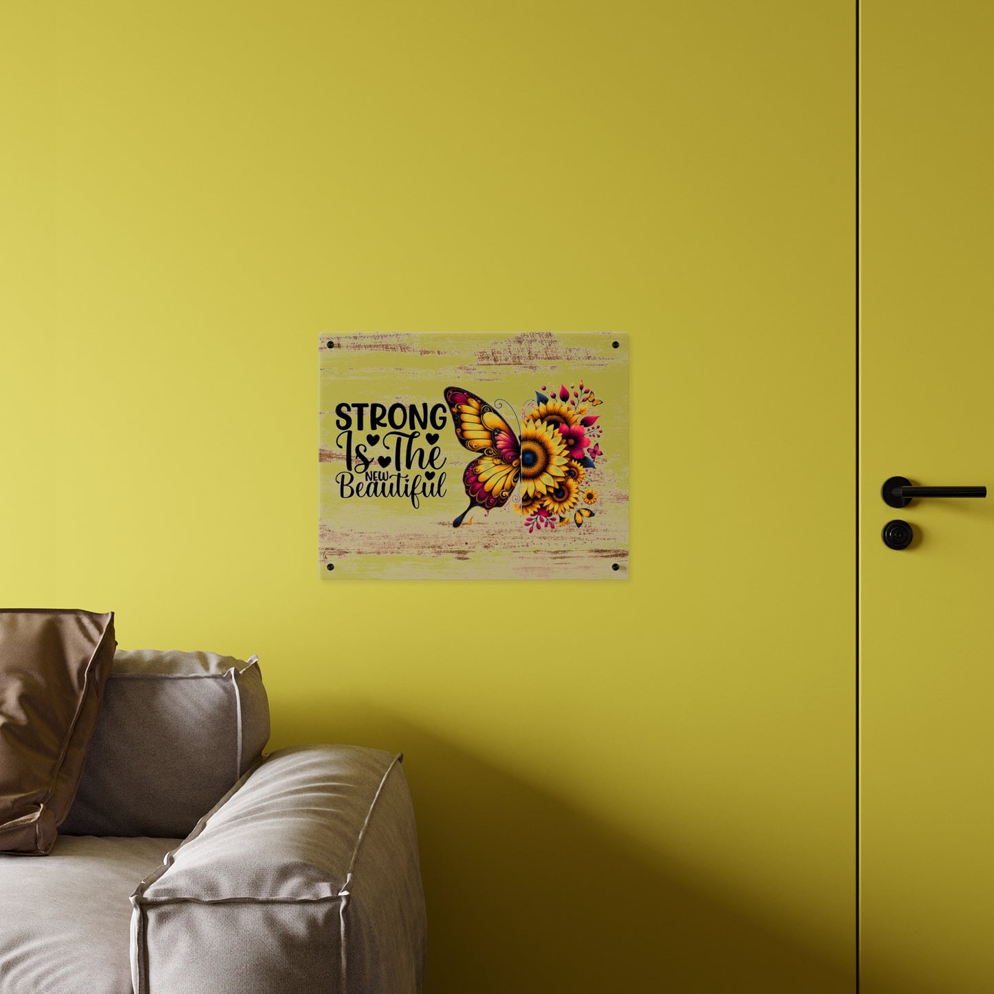 Acrylic Wall Art Panel - Inspirational Quote "Strong is the New Beautiful" Wall Decor