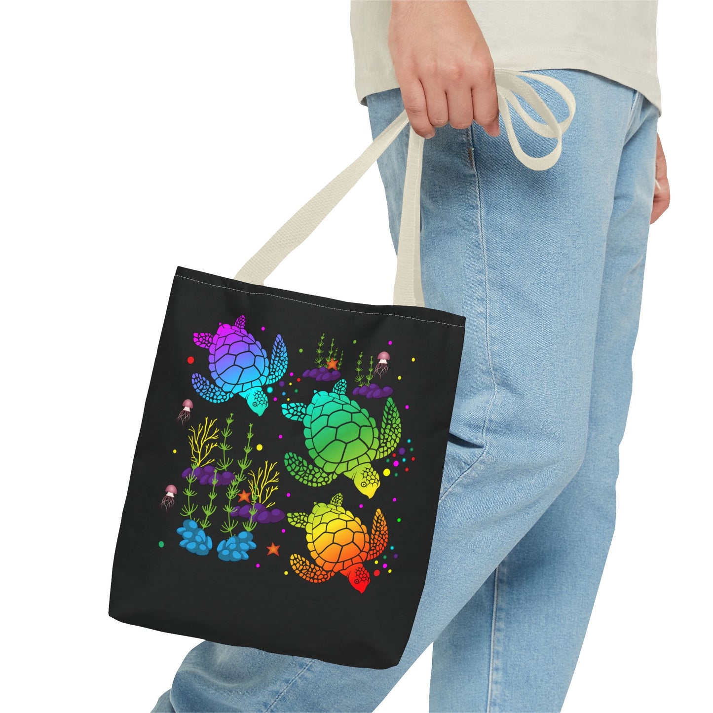 Rainbow Turtle Tote Bag - Eco-Friendly Reusable Shopper, Beach Bag, Gift for Ocean Lovers, Summer Fun, Art Tote