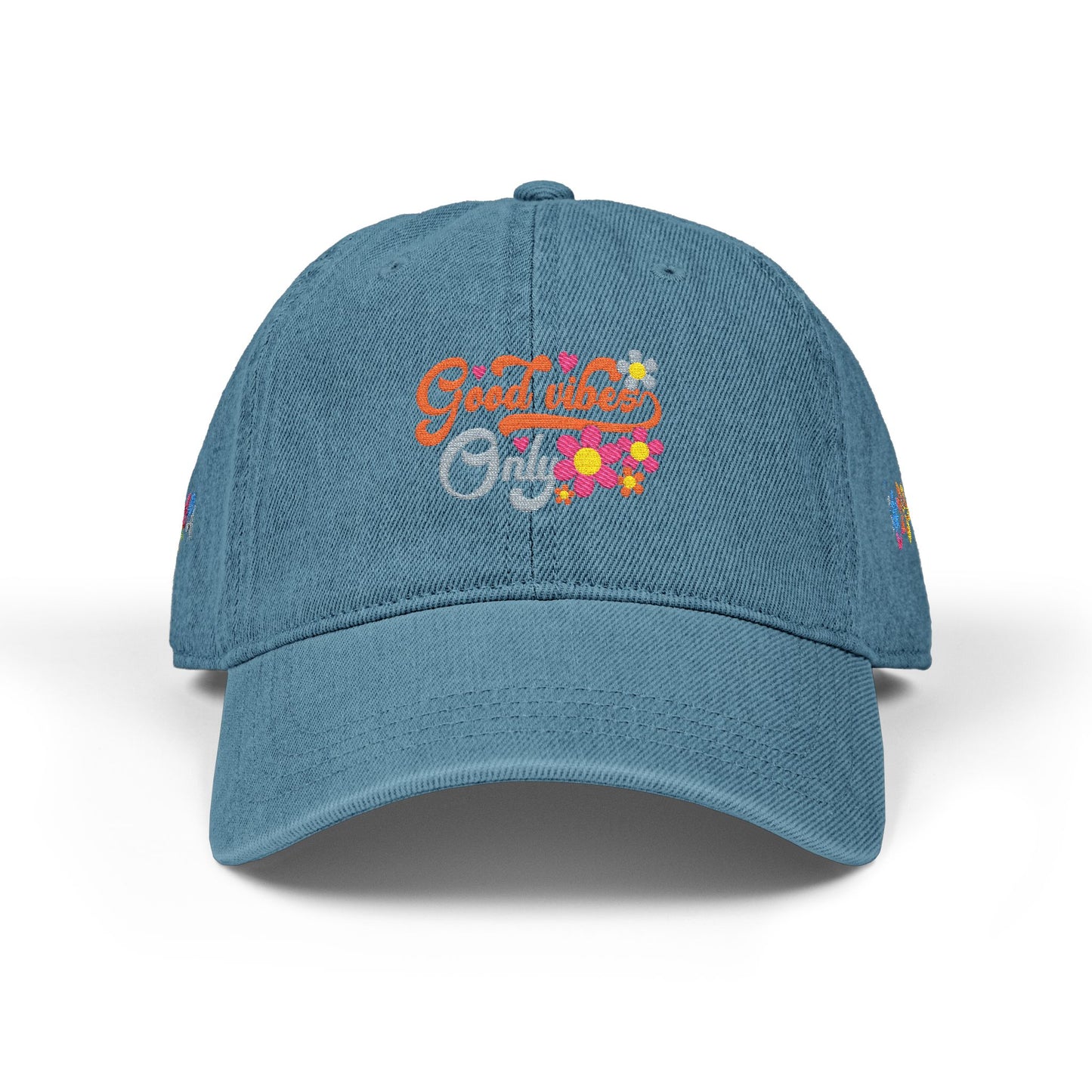 Embroidered Denim Hat - 'Good Vibes Only' Cap