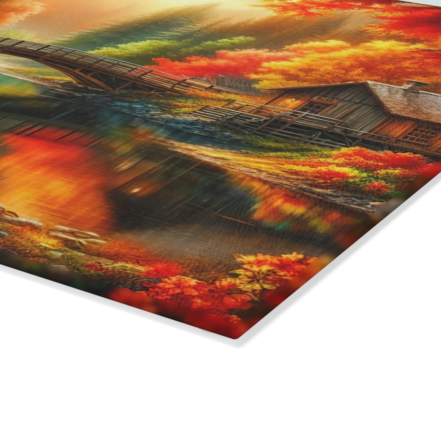 Rustic Autumn Glass Cutting Board with Vintage Truck Design