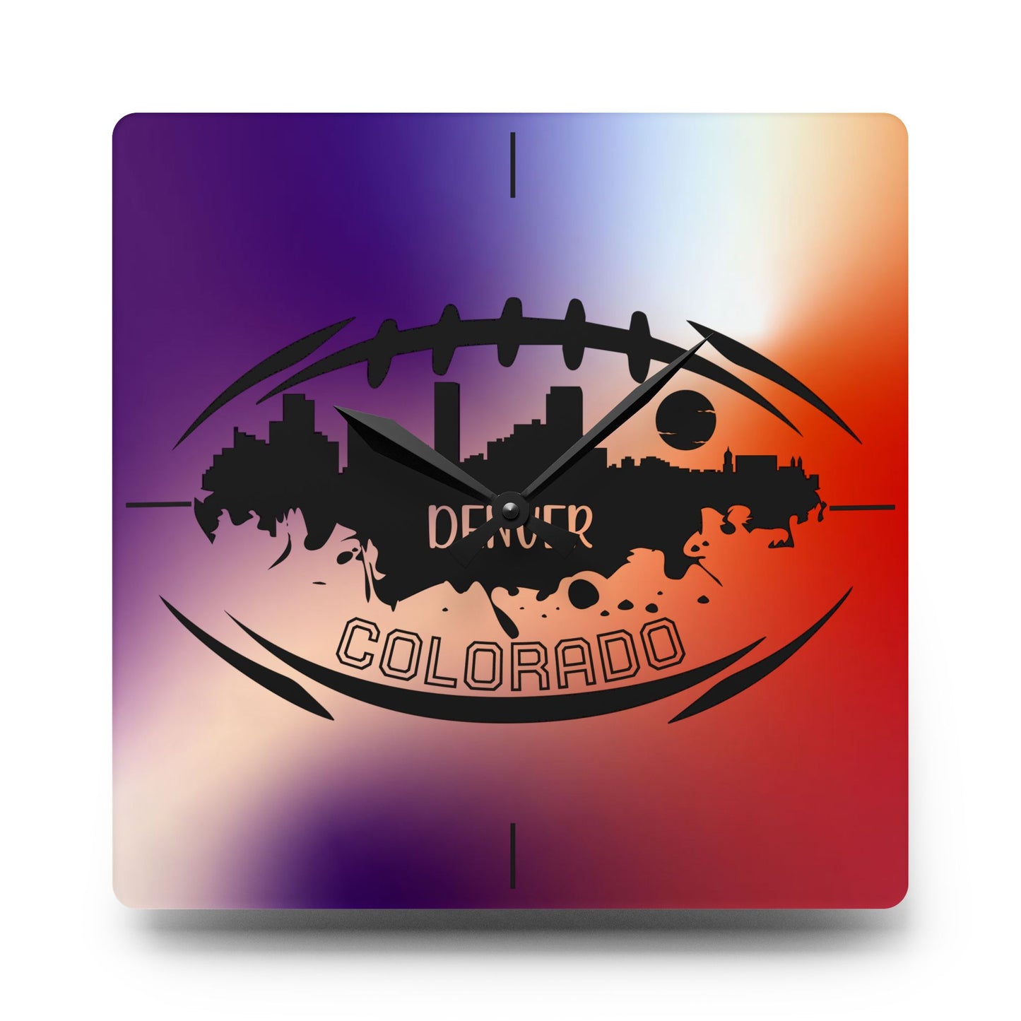 Acrylic Wall Clock — Denver Colorado Football Skyline Design